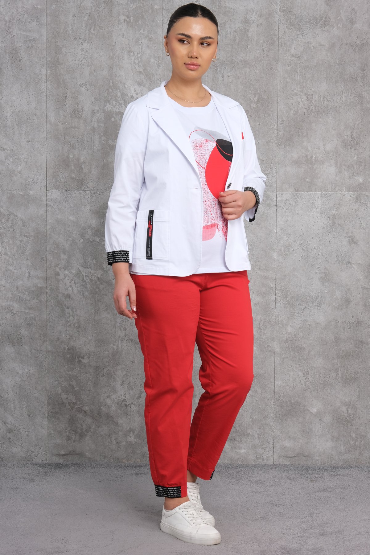 Plus Size Womens Three-Piece Sports Set-Red