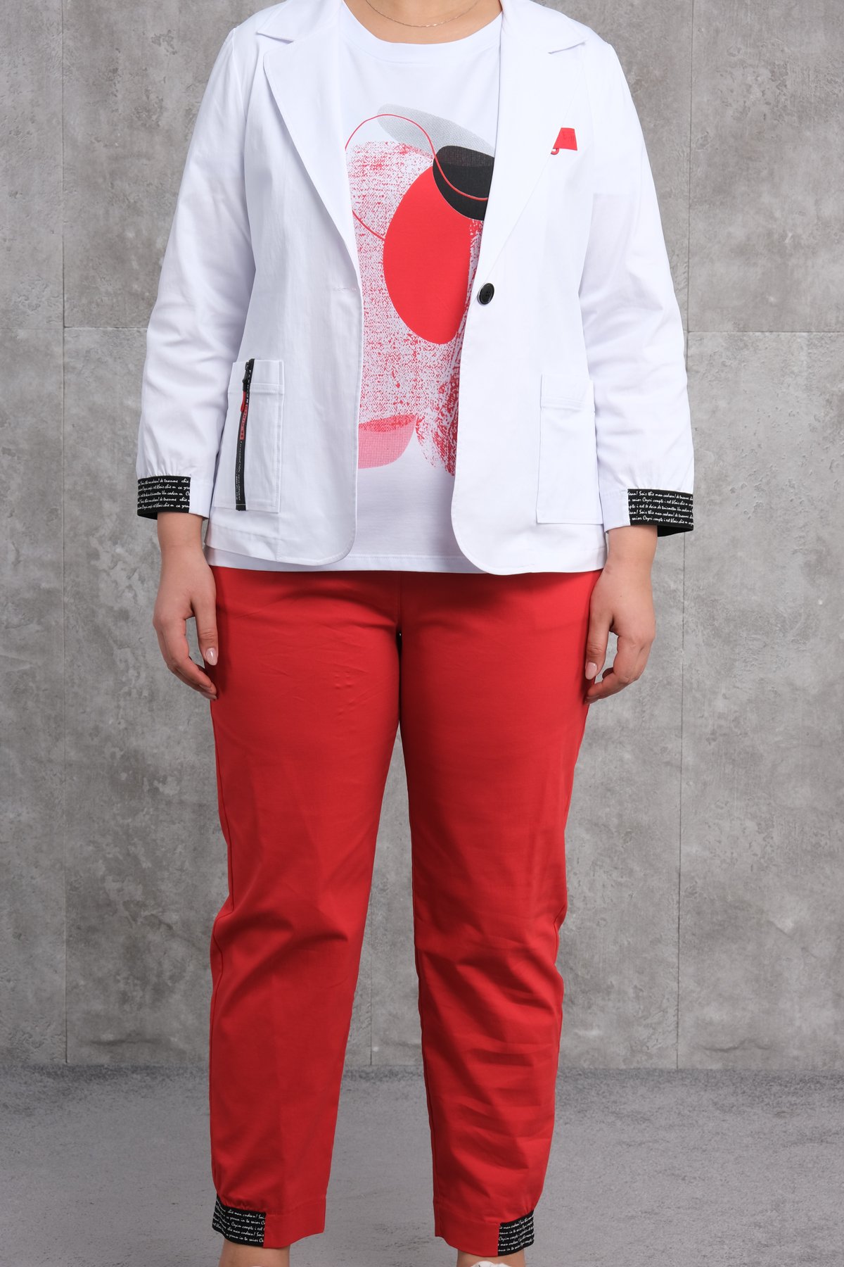 Plus Size Womens Three-Piece Sports Set-Red