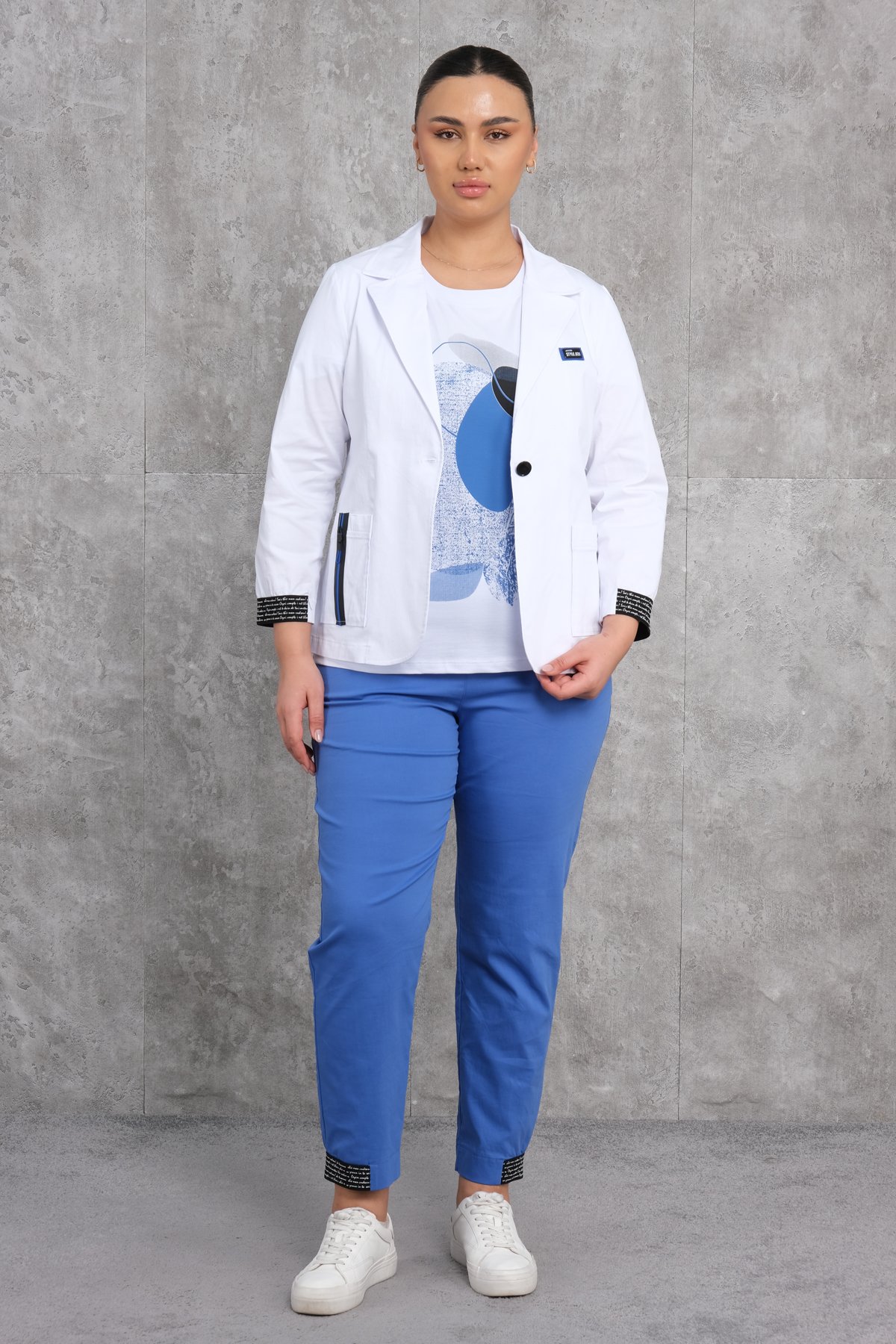 Plus Size Womens Three-Piece Sports Set-Blue