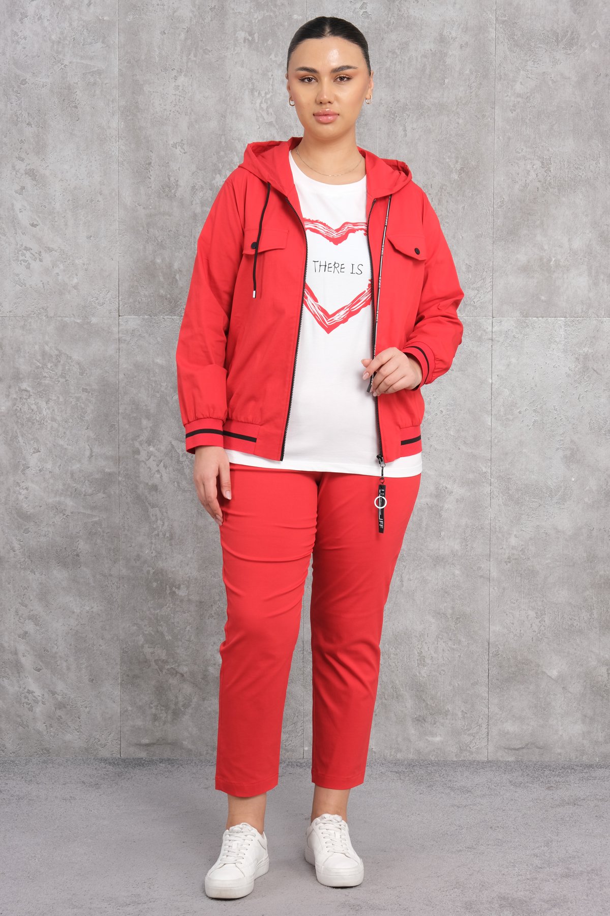 Plus Size Womens Three-Piece Sports Set-Red