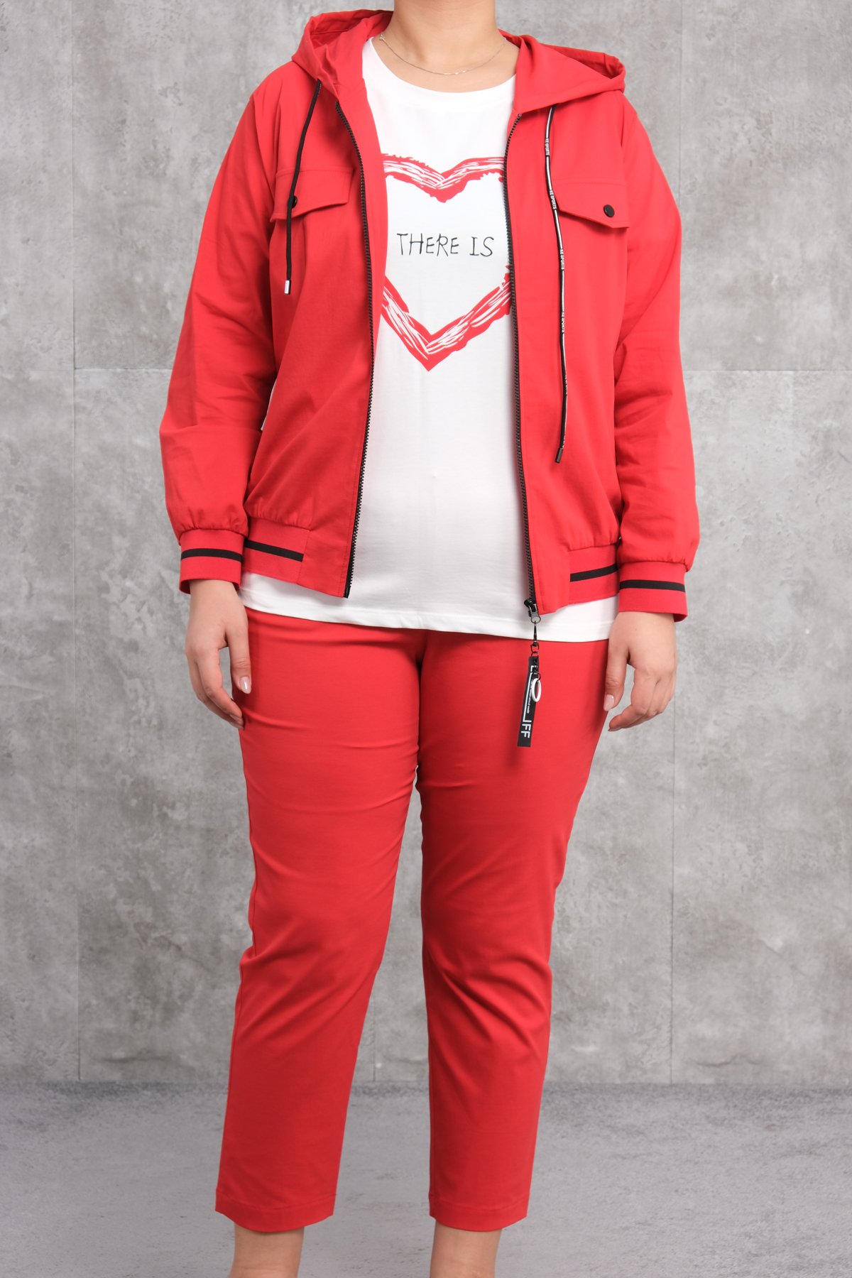 Plus Size Womens Three-Piece Sports Set-Red