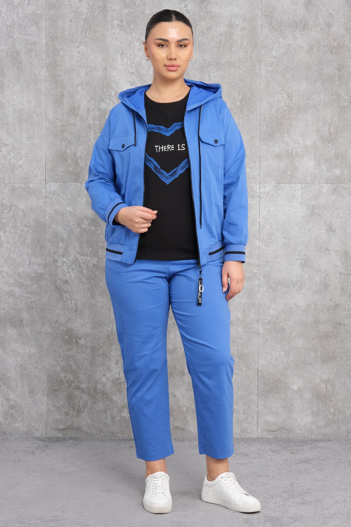 Plus Size Womens Three-Piece Sports Set-Bright Blue