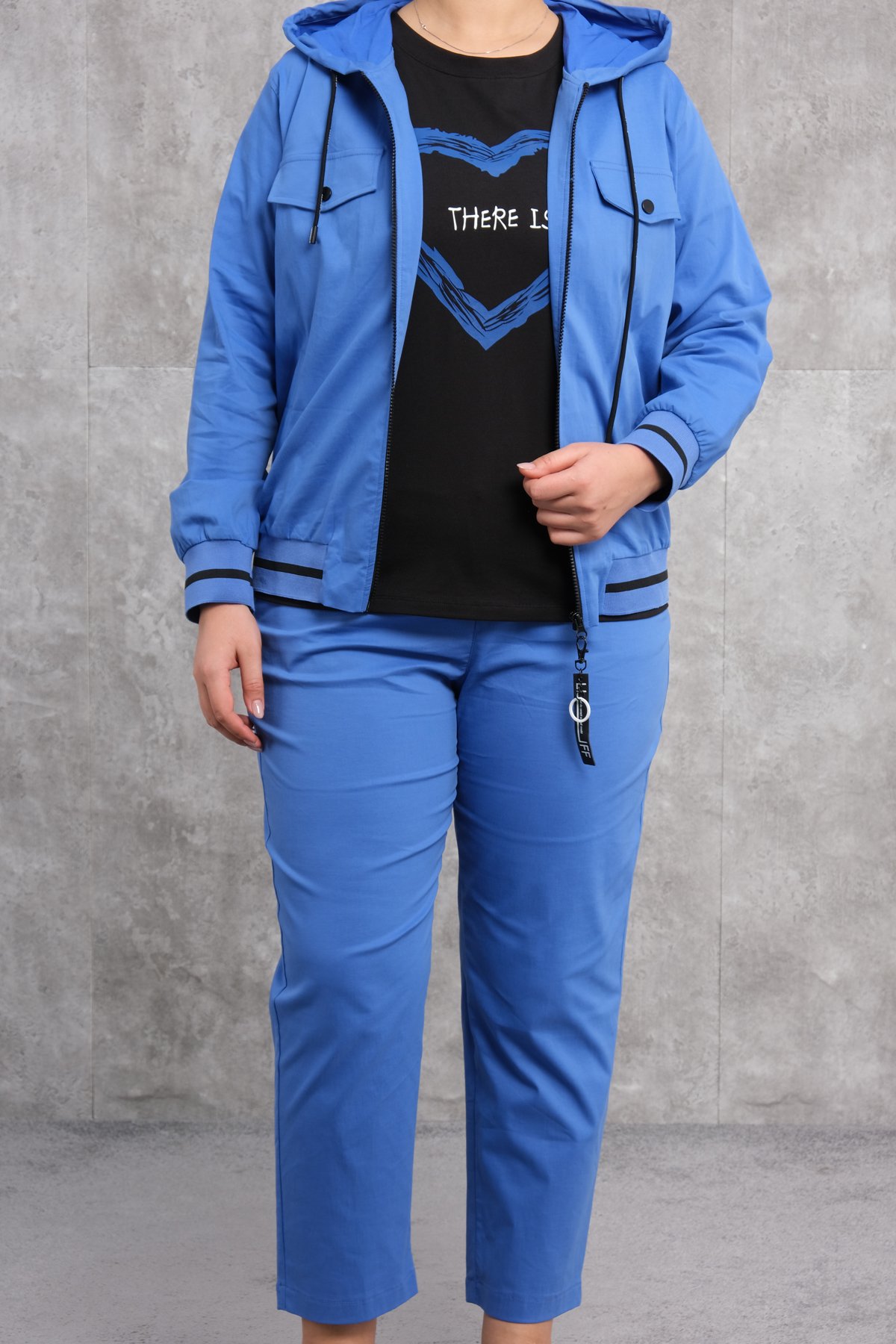 Plus Size Womens Three-Piece Sports Set-Bright Blue
