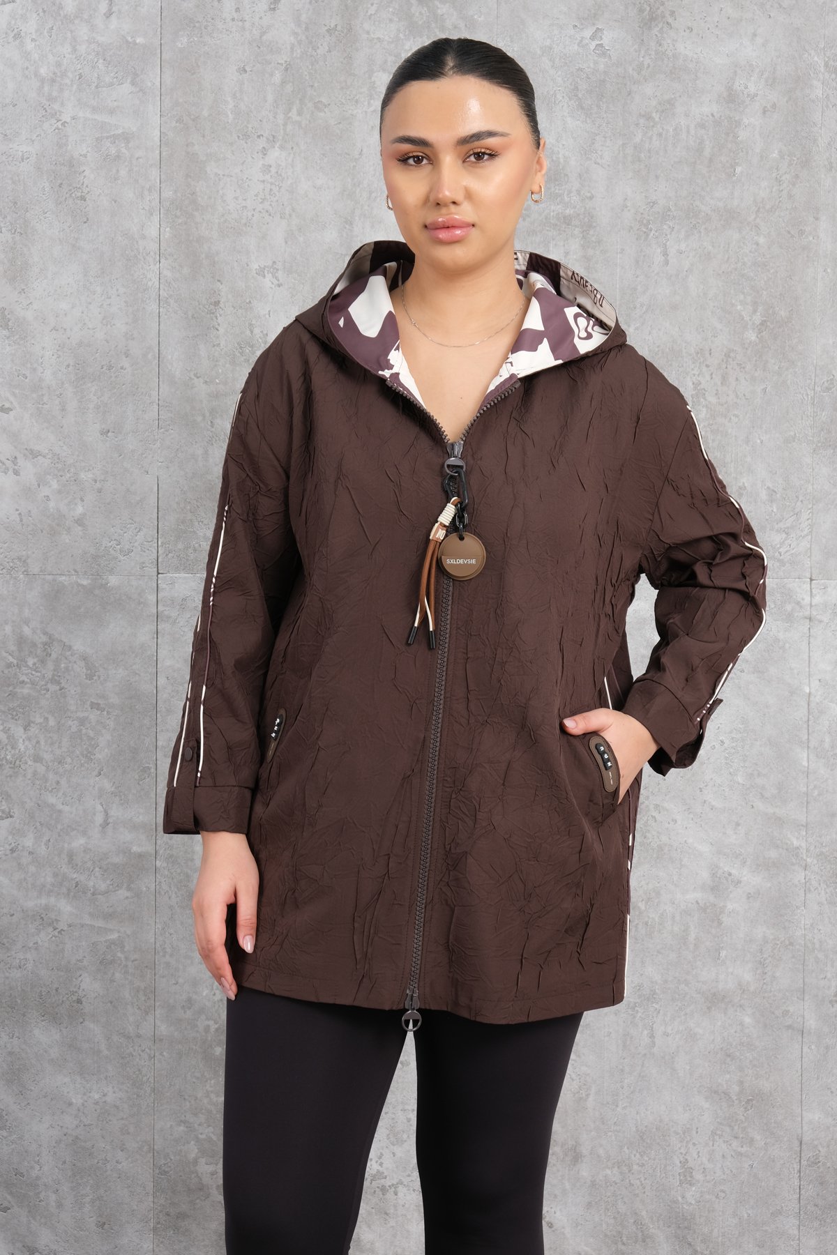 Plus Size Trench Coat-Brown