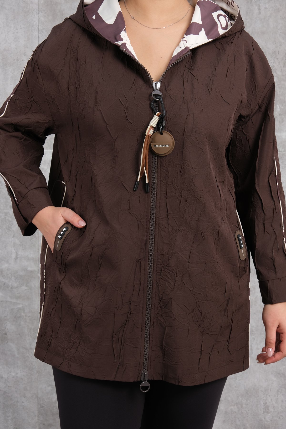 Plus Size Trench Coat-Brown
