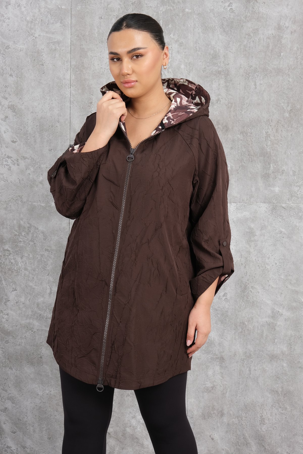 Plus Size Trench Coat-Brown