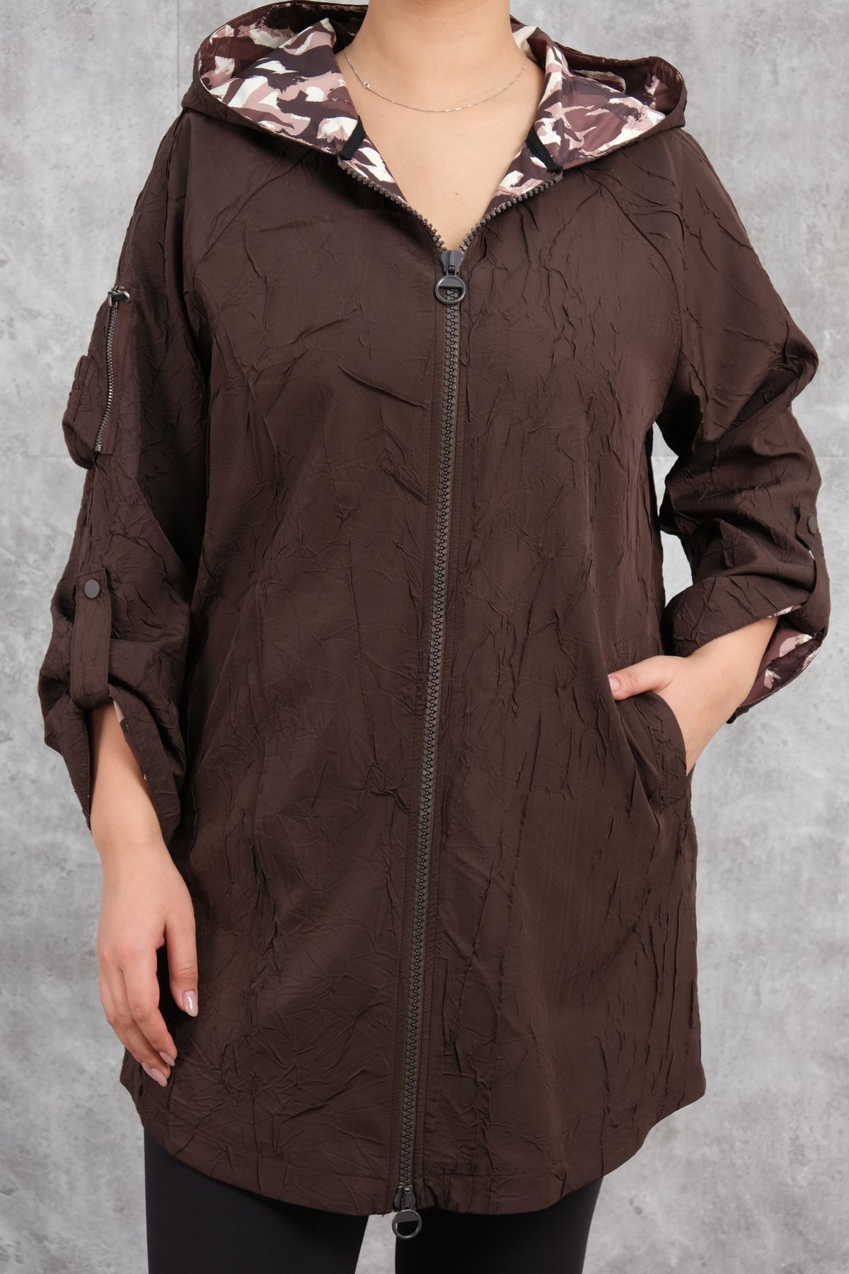 Plus Size Trench Coat-Brown