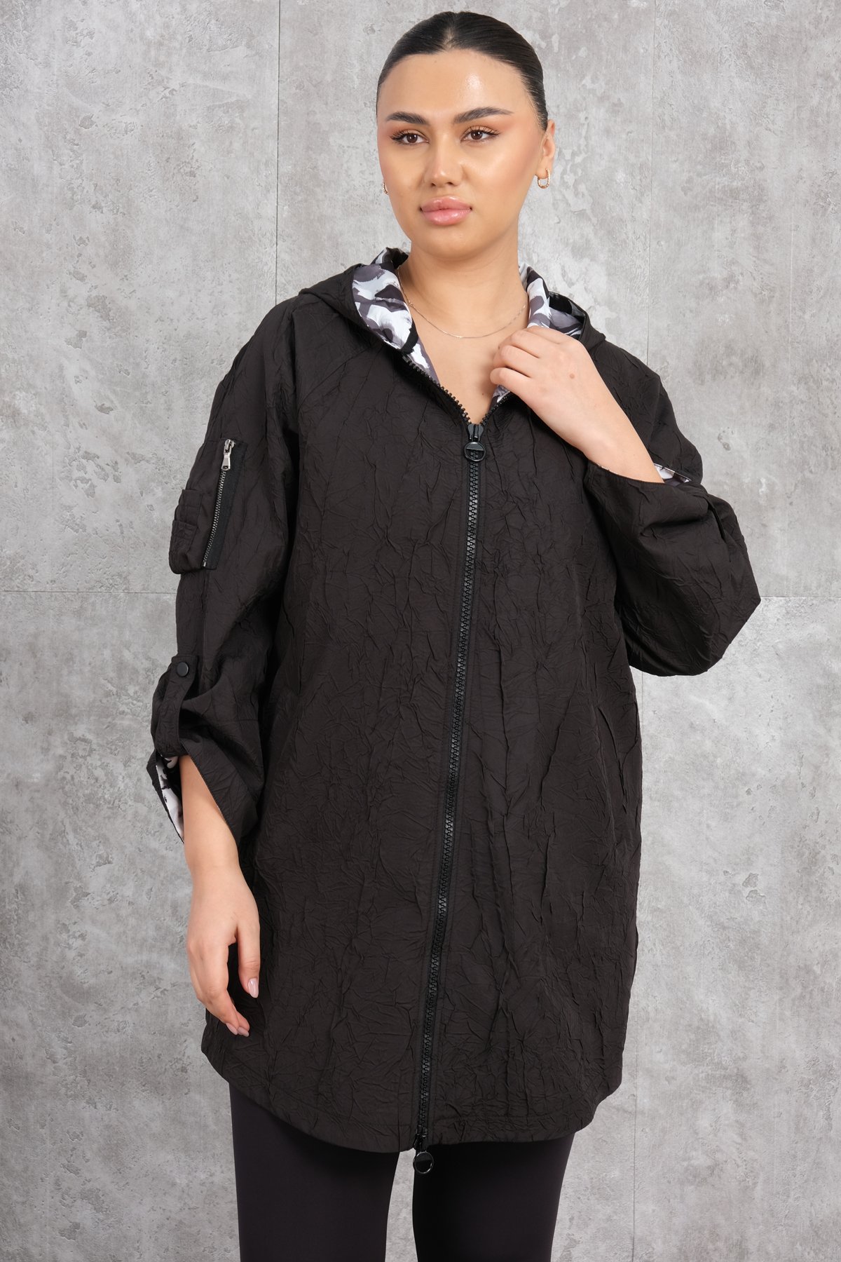Plus Size Trench Coat-Black