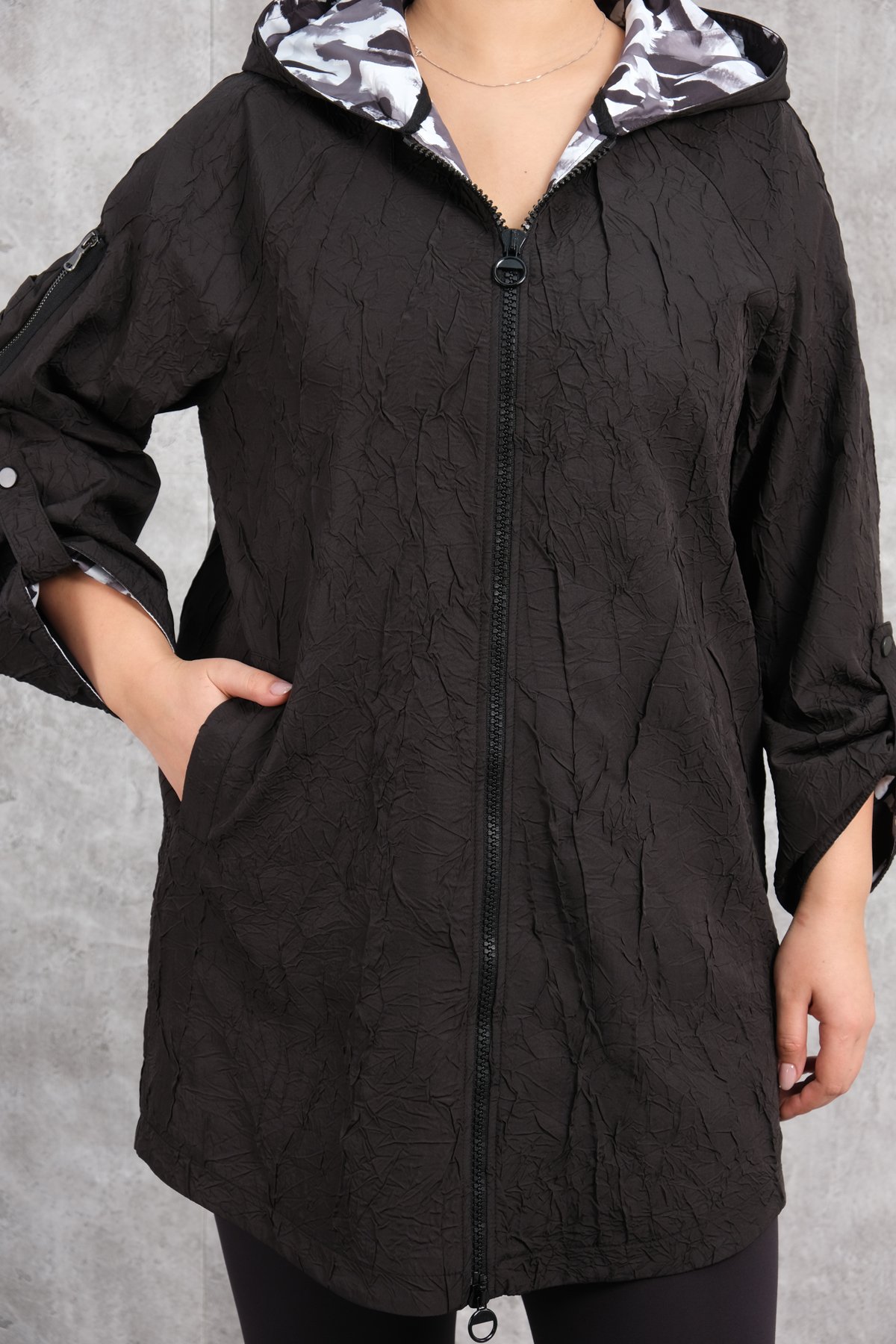 Plus Size Trench Coat-Black