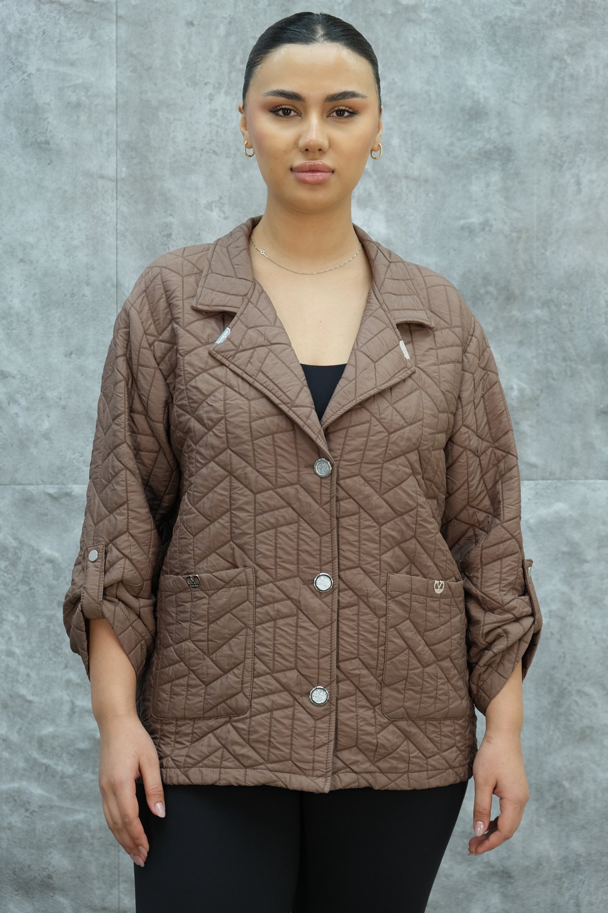 Plus Size Short Sport Jacket-Brown