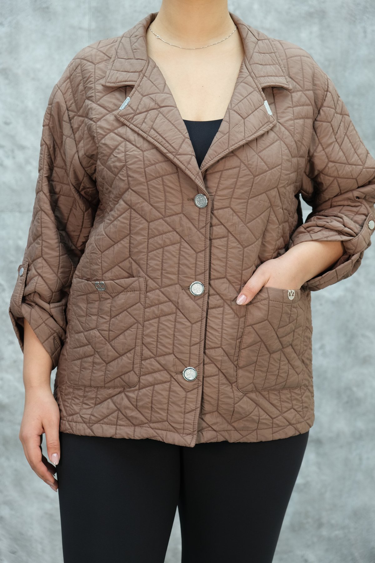 Plus Size Short Sport Jacket-Brown