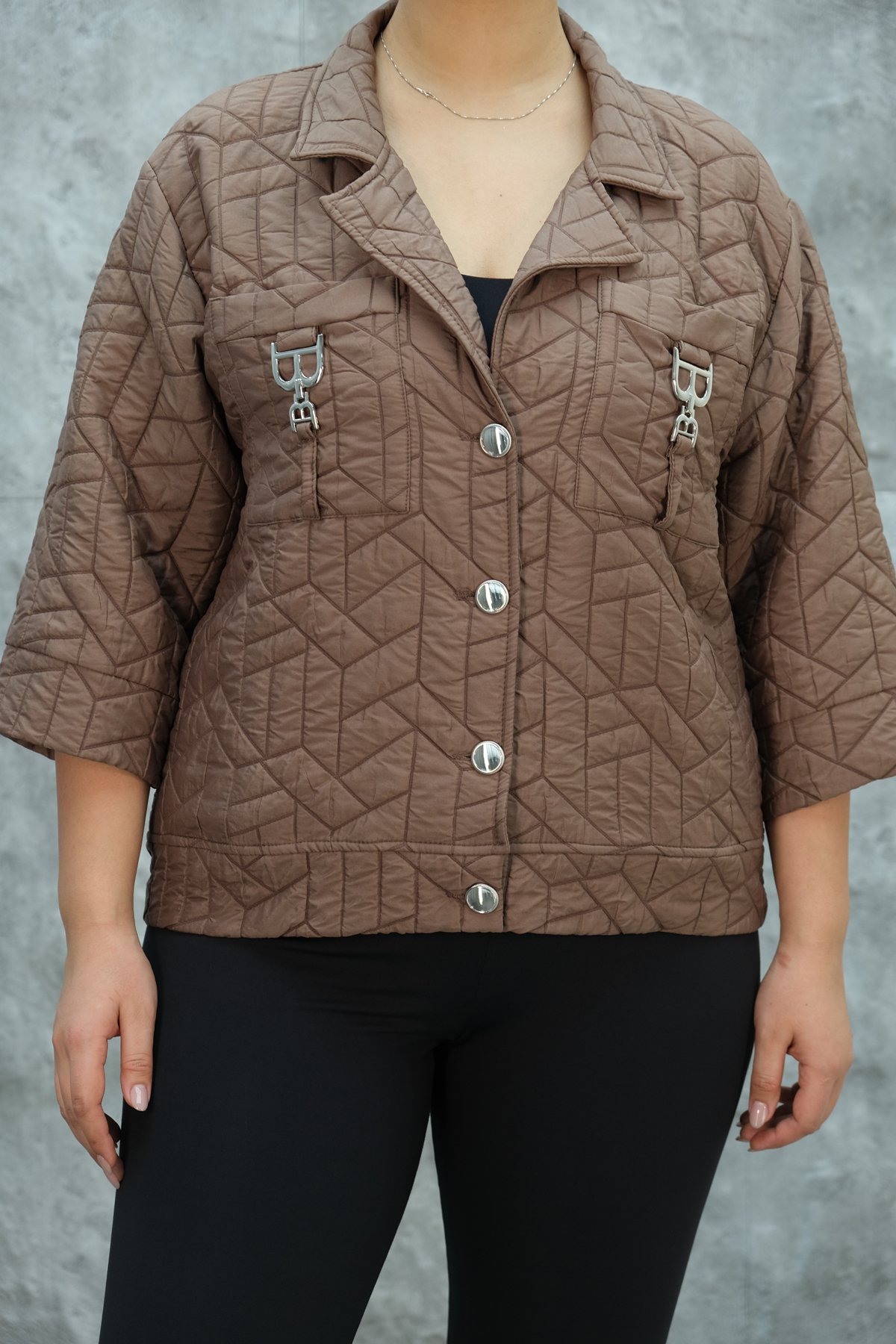 Plus Size Short Sport Jacket-Brown