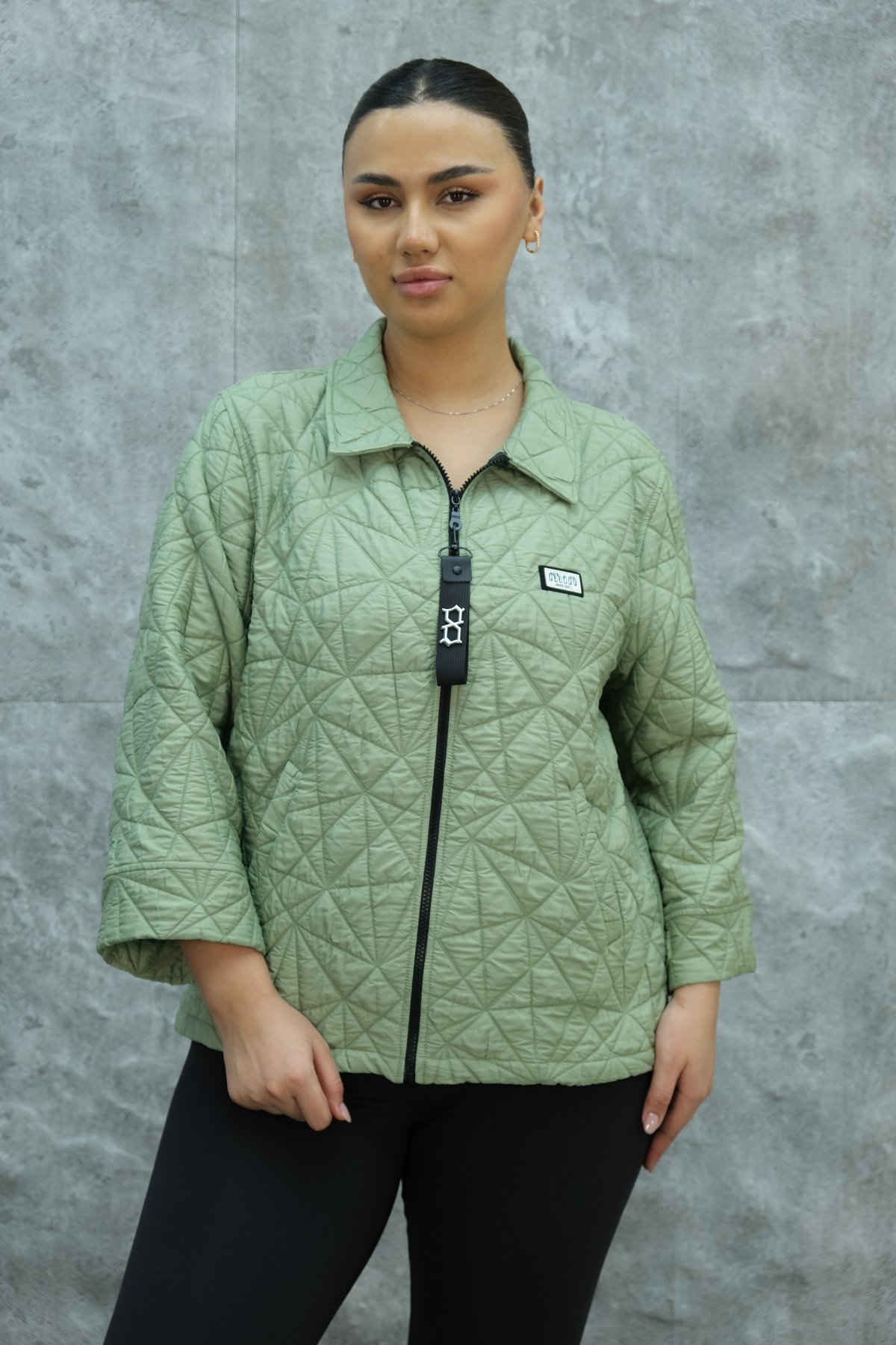 Plus Size Short Sport Jacket-Green