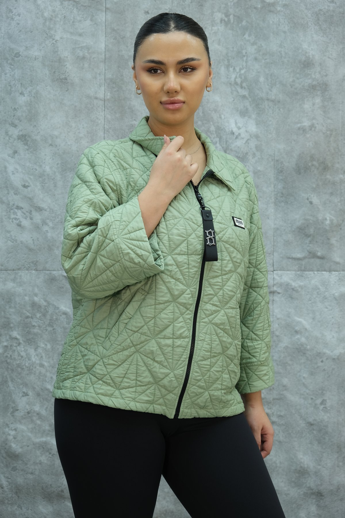 Plus Size Short Sport Jacket-Green