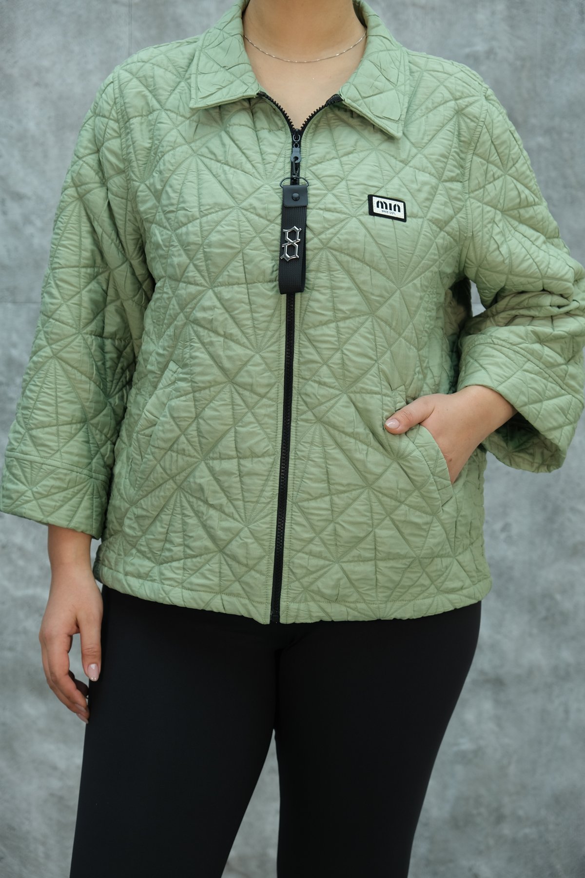 Plus Size Short Sport Jacket-Green
