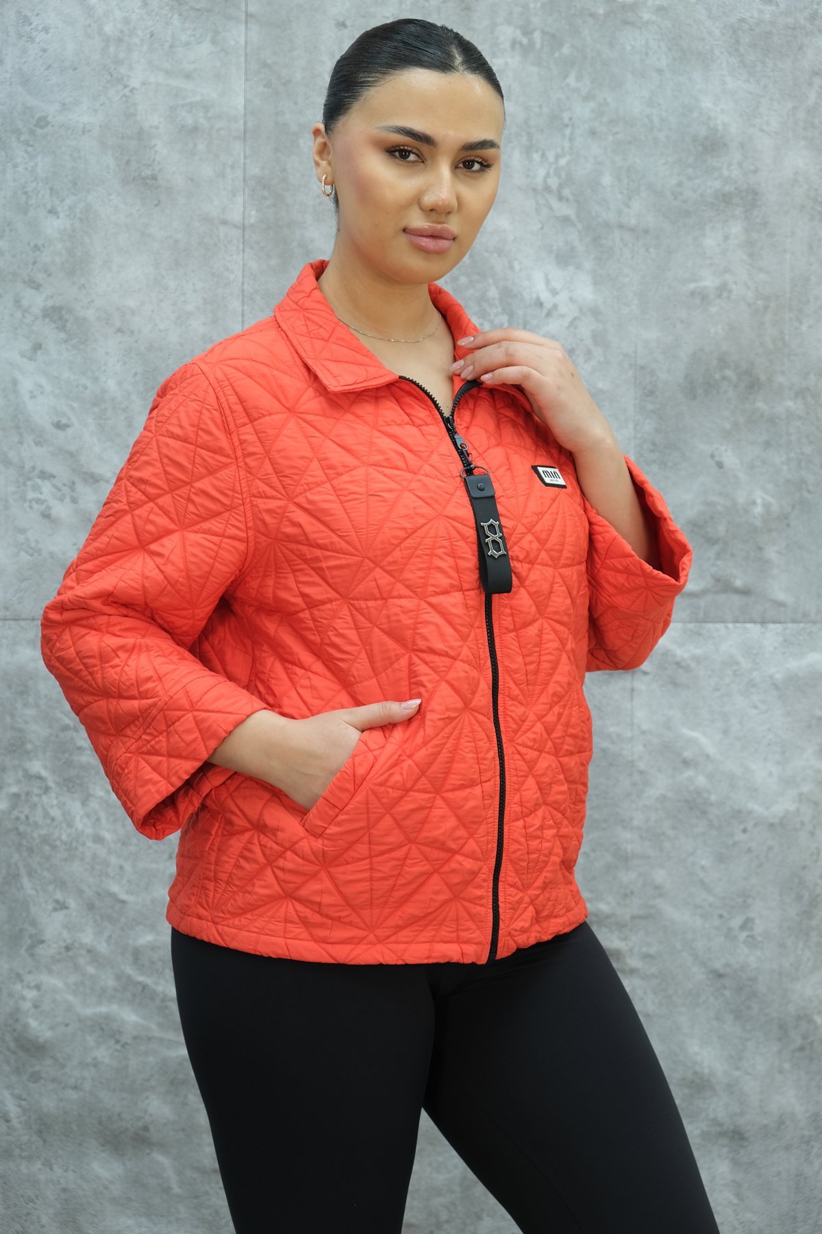 Plus Size Short Sport Jacket-Coral