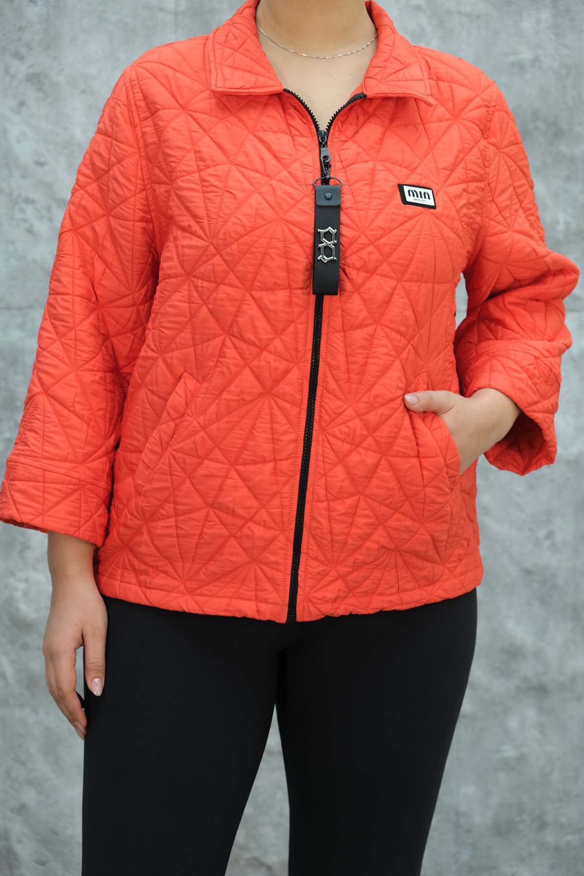 Plus Size Short Sport Jacket-Coral