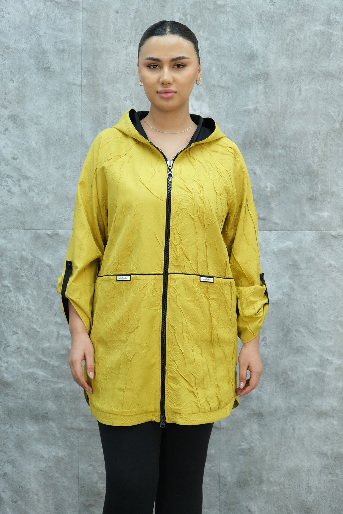 Plus Size Trench Coat-Yellow