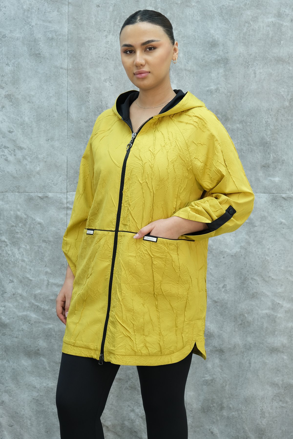 Plus Size Trench Coat-Yellow