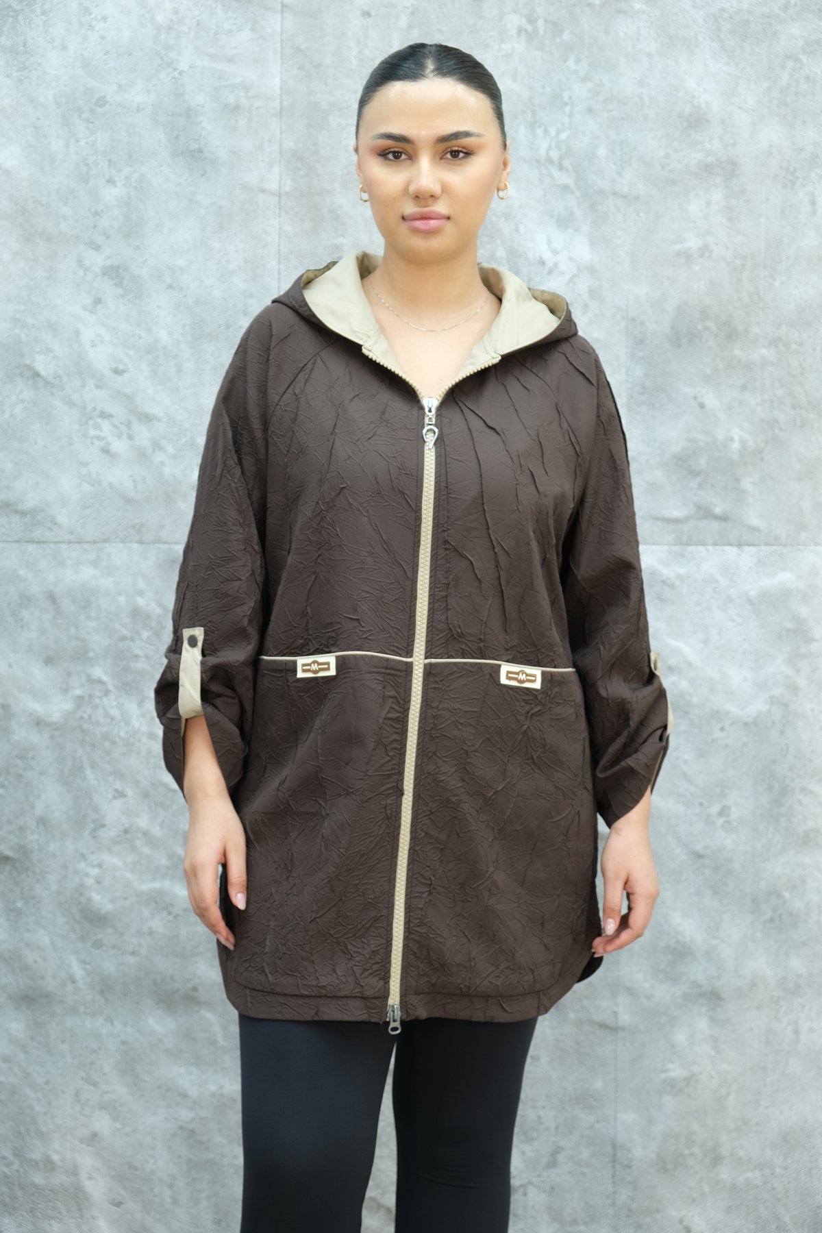 Plus Size Trench Coat-Brown