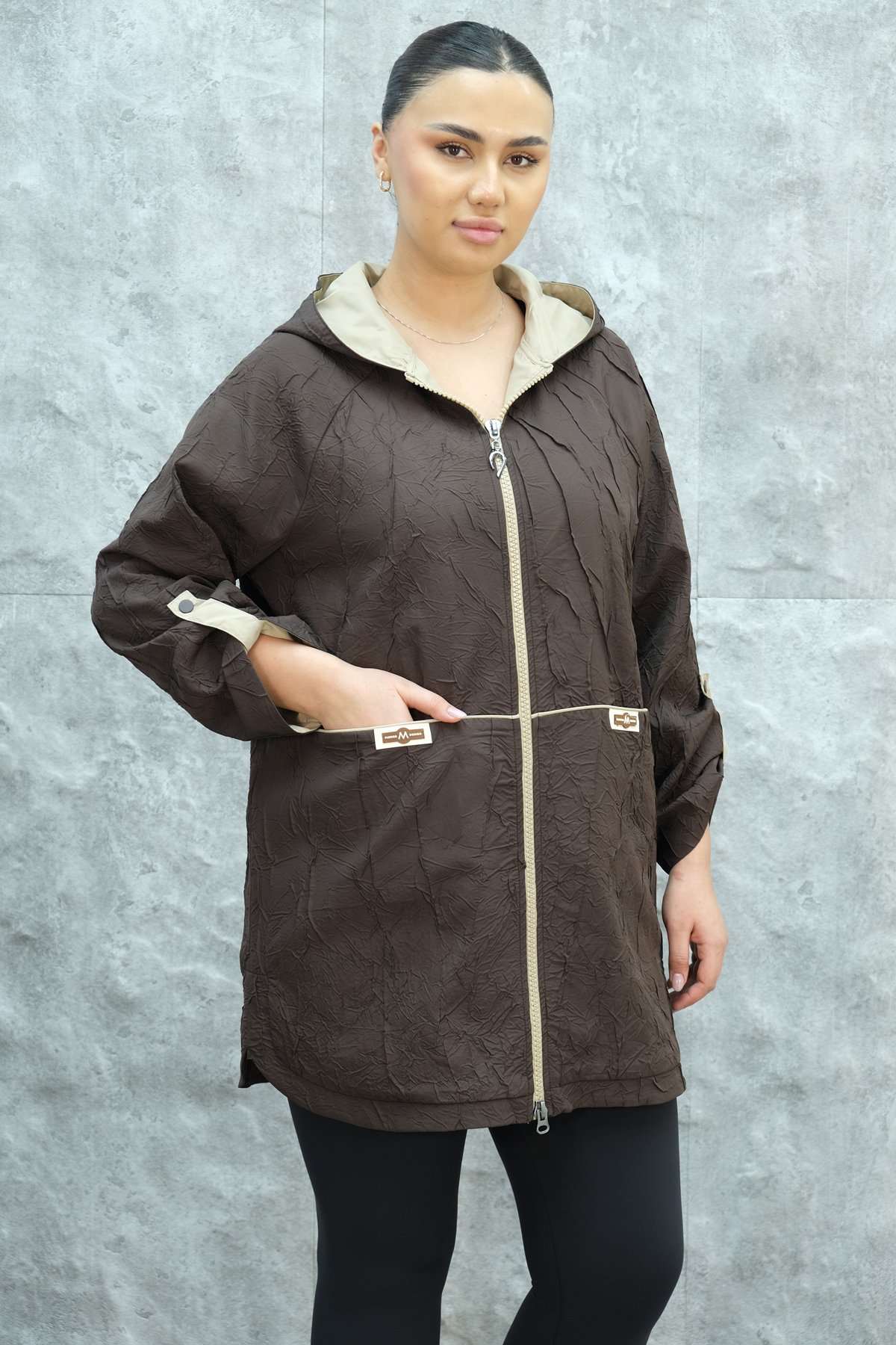 Plus Size Trench Coat-Brown