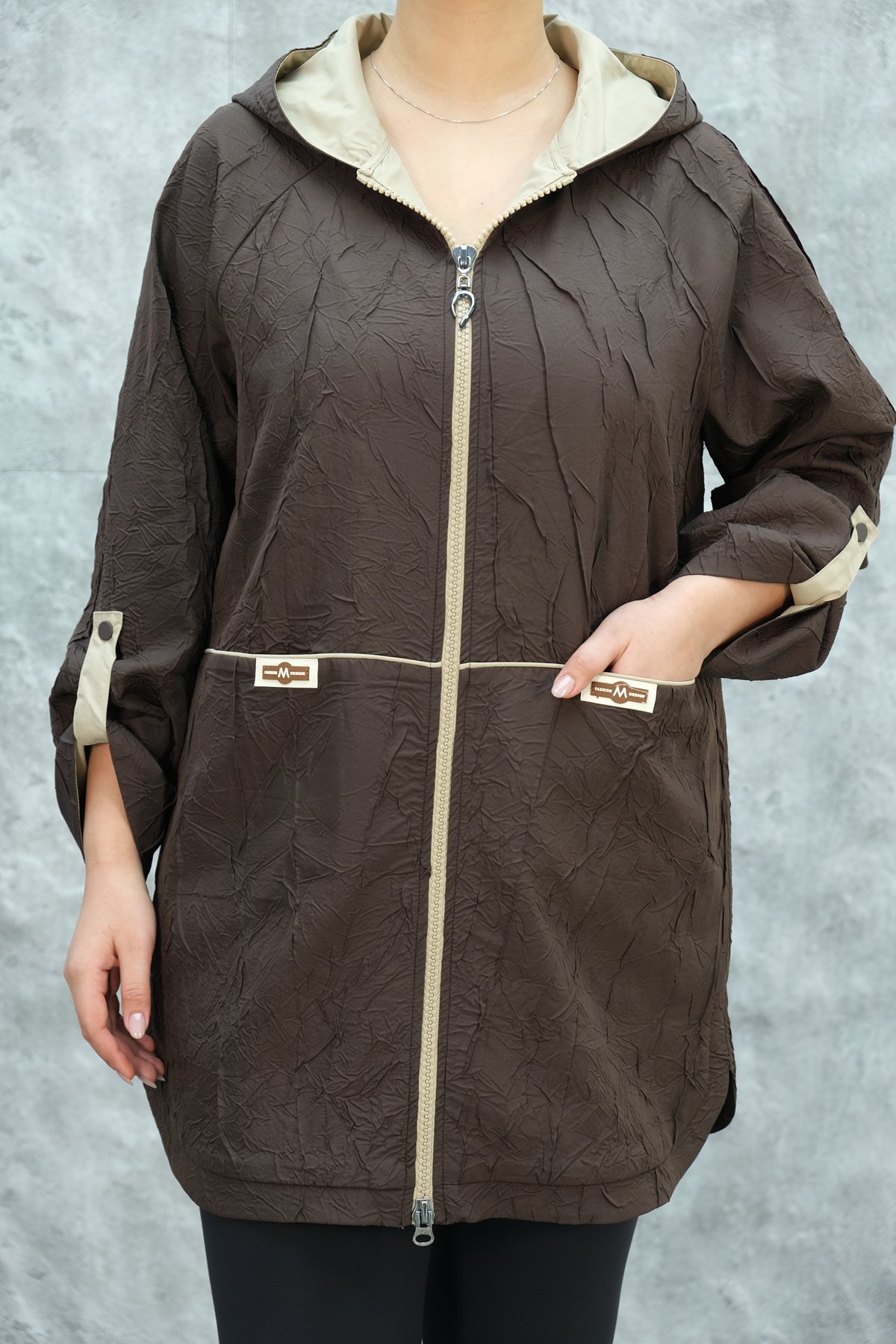 Plus Size Trench Coat-Brown