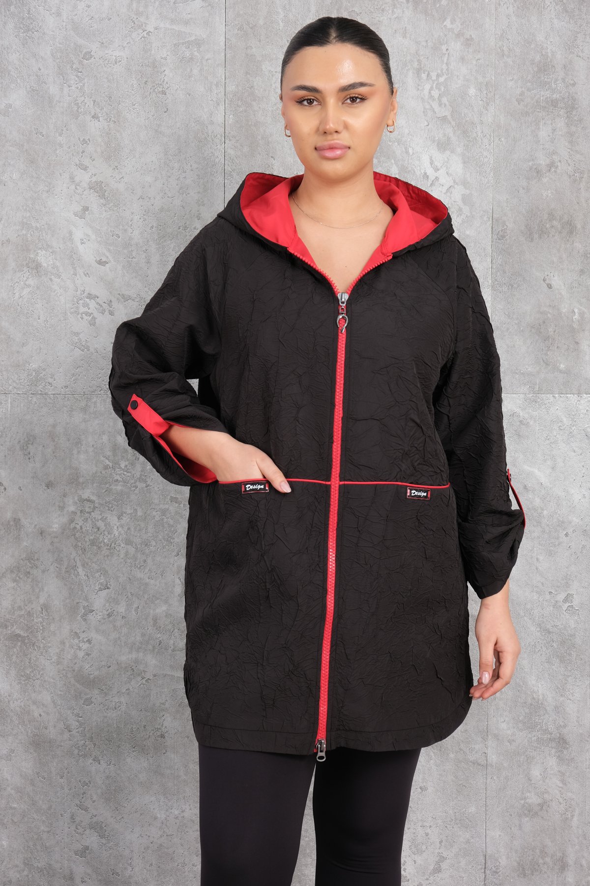 Plus Size Trench Coat-Black