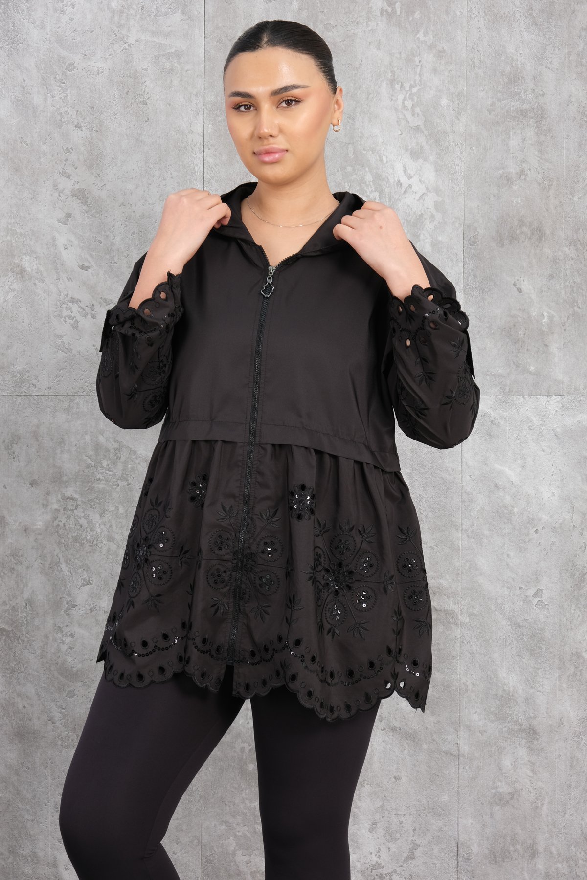 Plus Size Trench Coat-Black