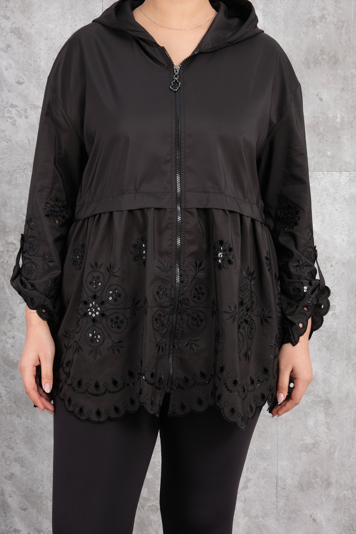 Plus Size Trench Coat-Black