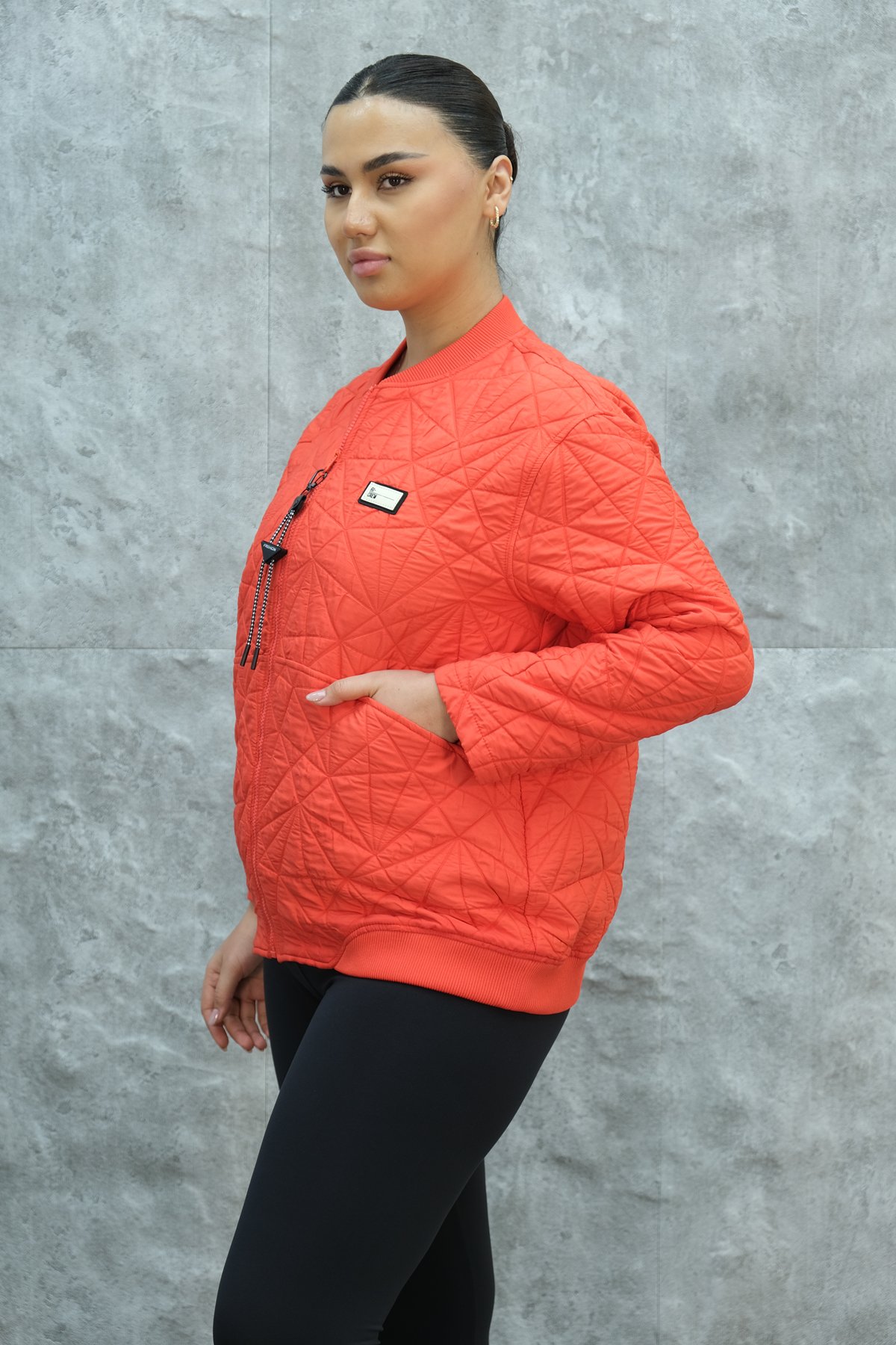 Plus Size Short Sport Jacket-Coral