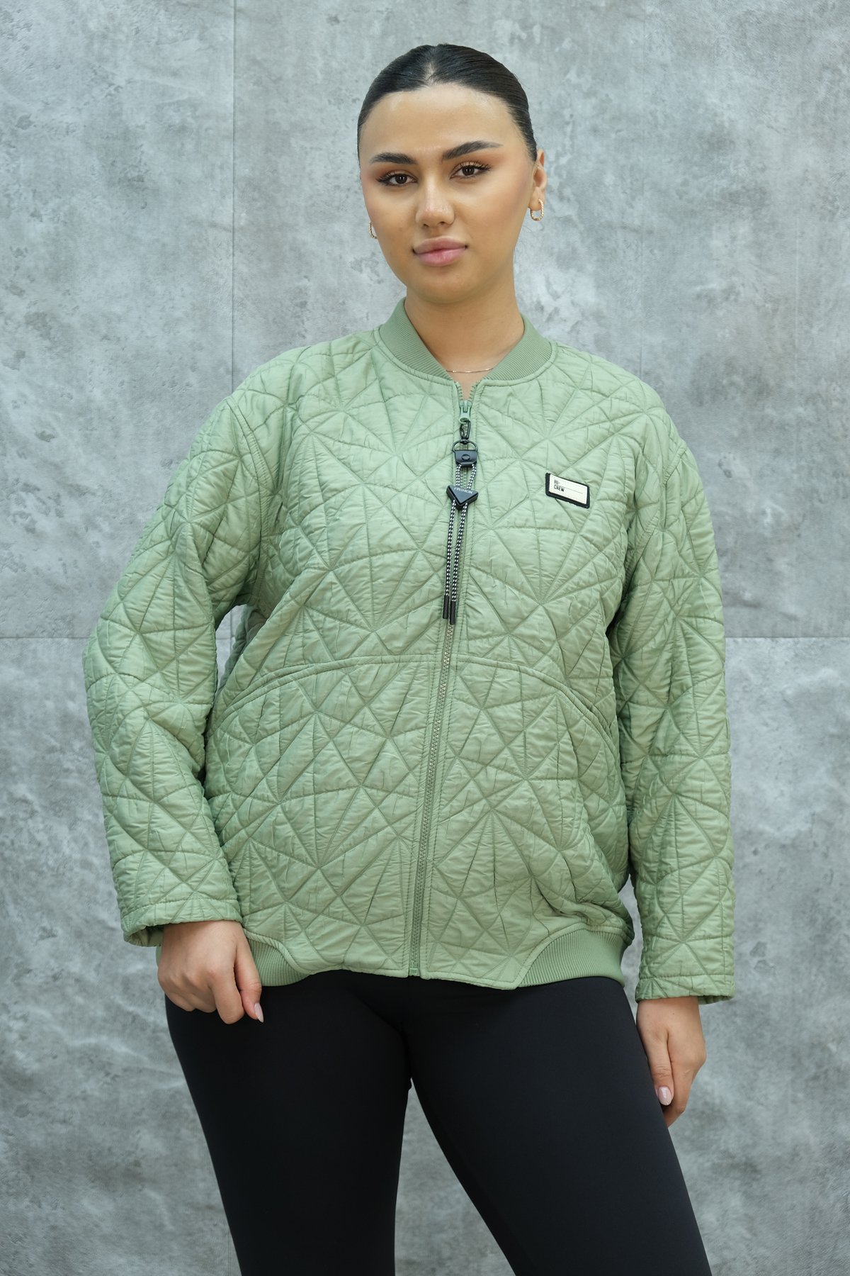 Plus Size Short Sport Jacket-Green