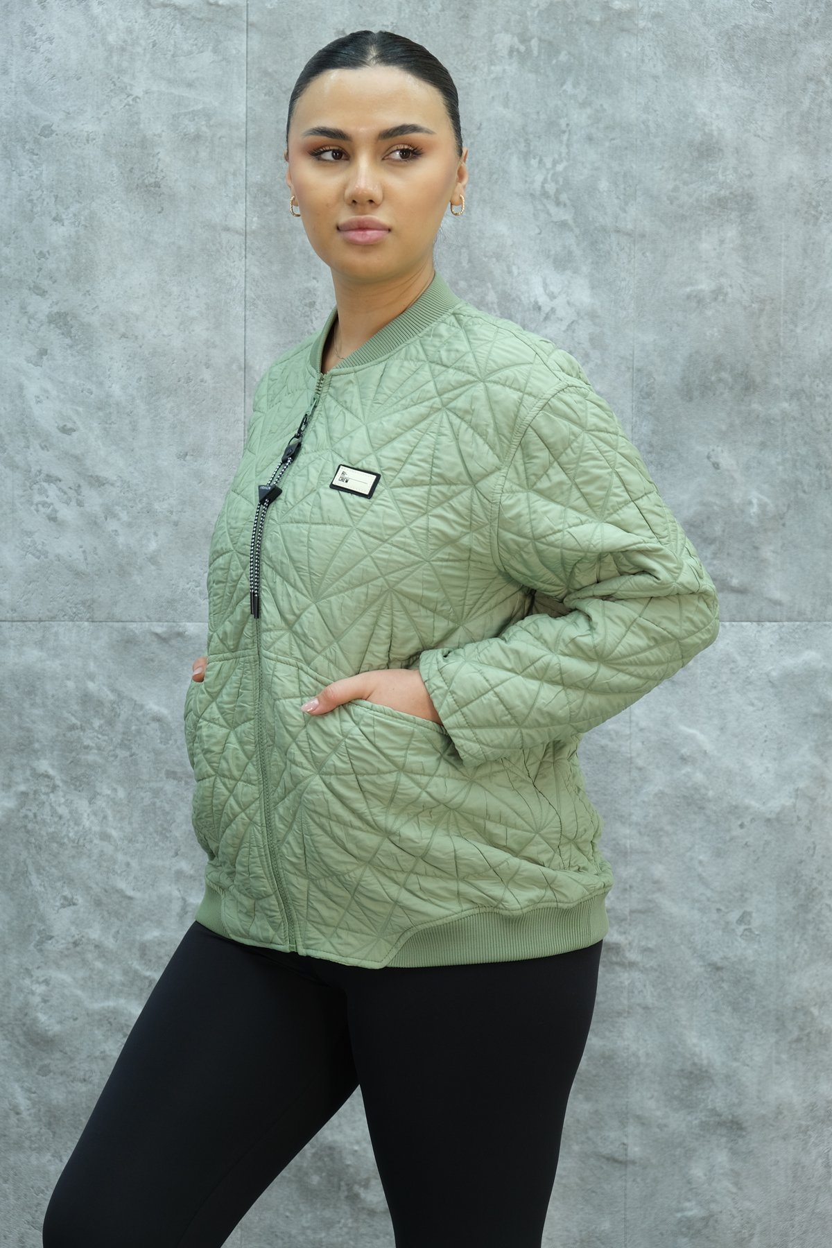 Plus Size Short Sport Jacket-Green