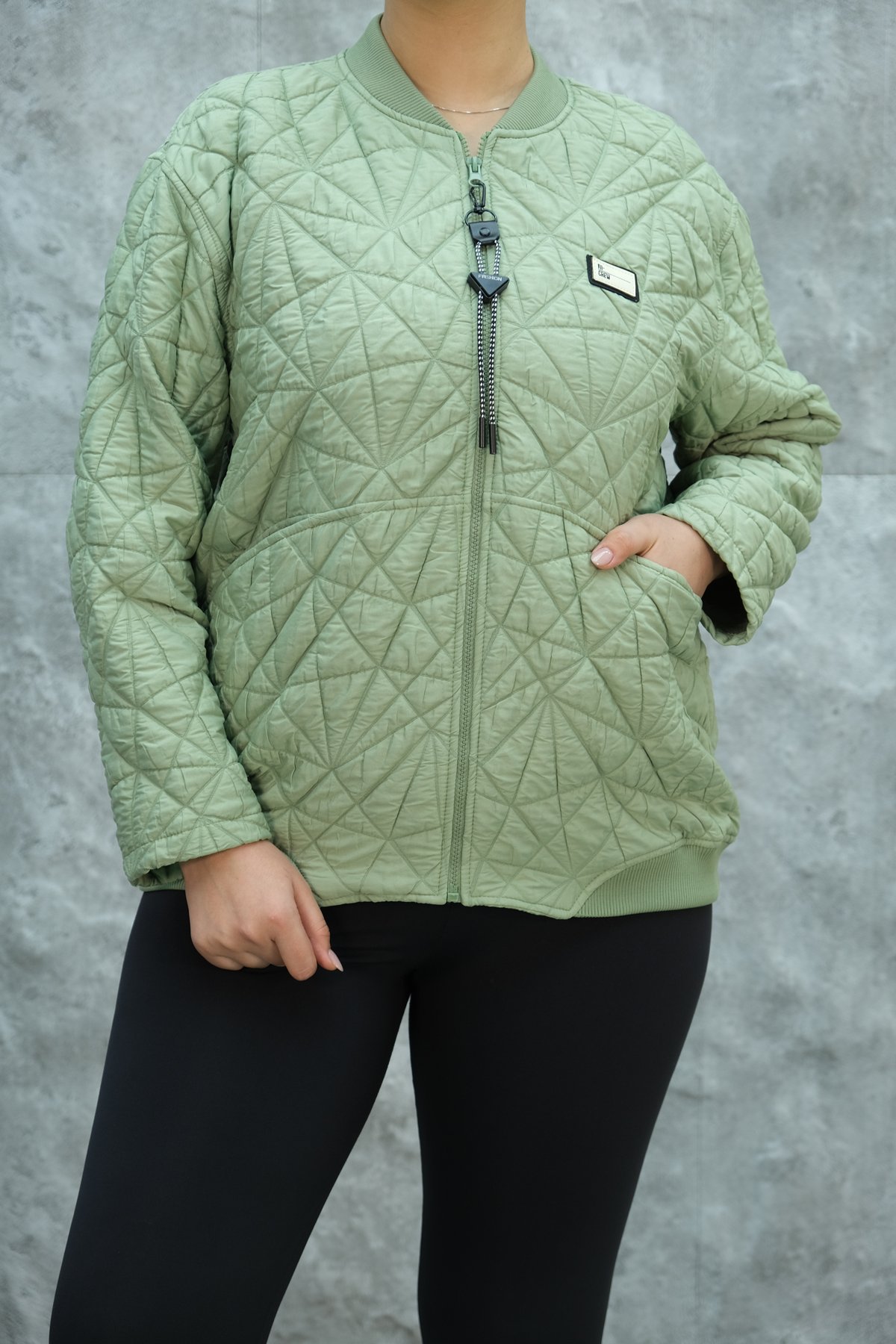 Plus Size Short Sport Jacket-Green