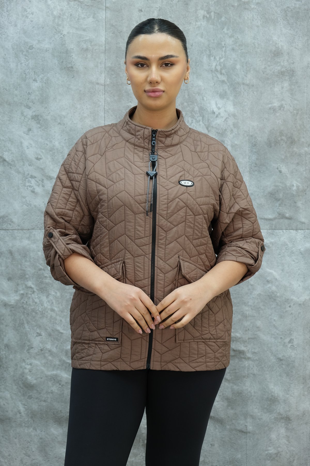 Plus Size Short Sport Jacket-Brown