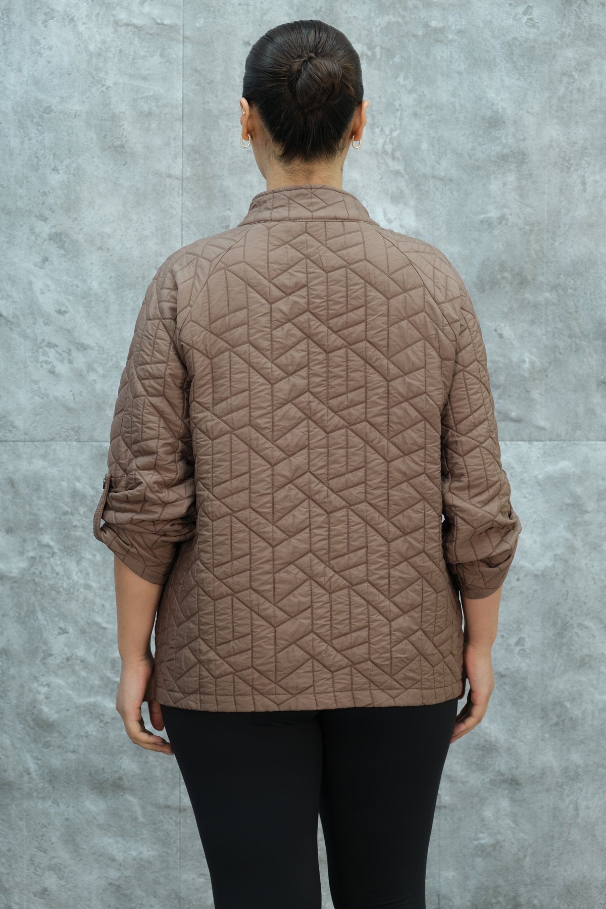 Plus Size Short Sport Jacket-Brown