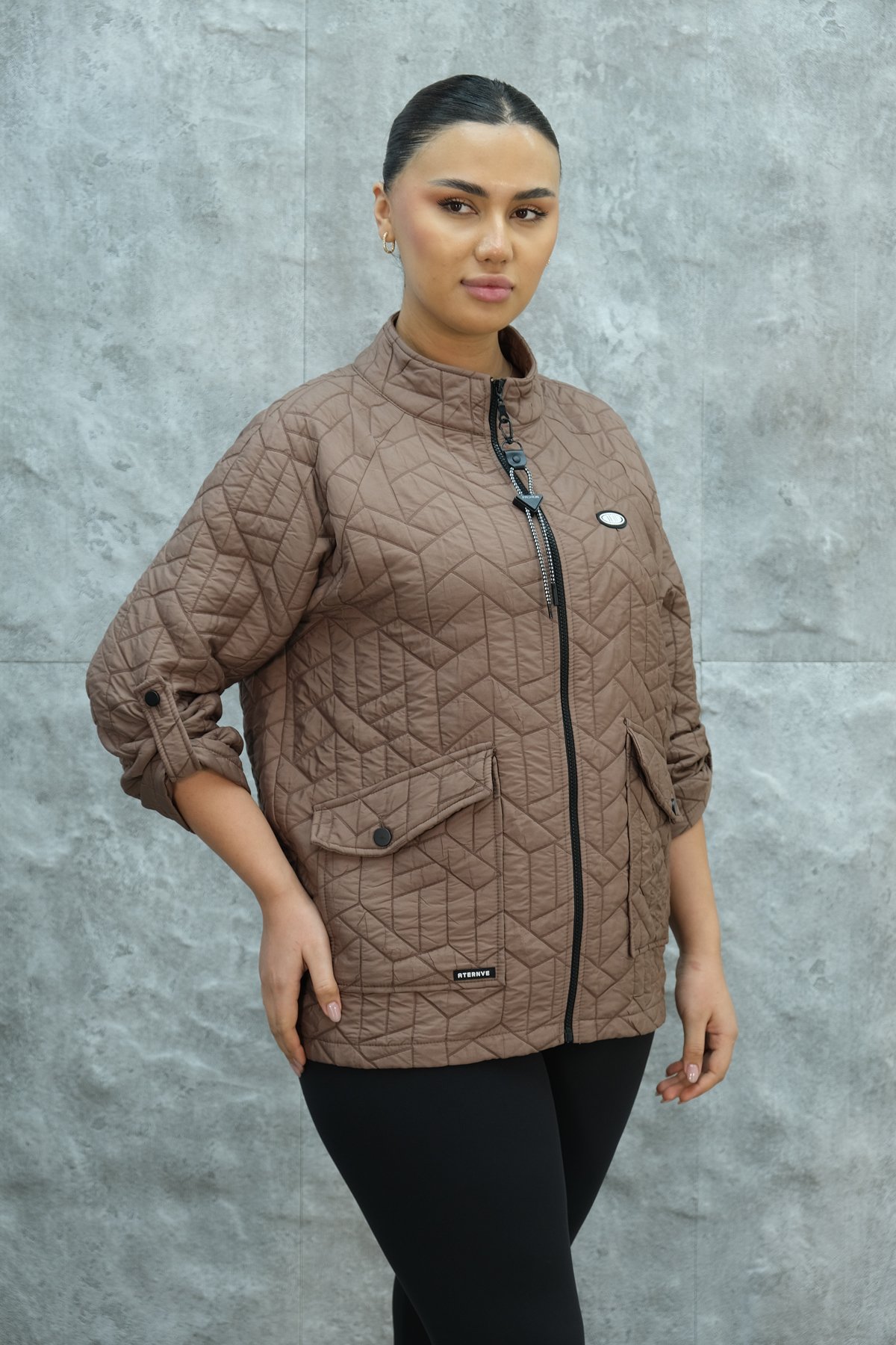 Plus Size Short Sport Jacket-Brown