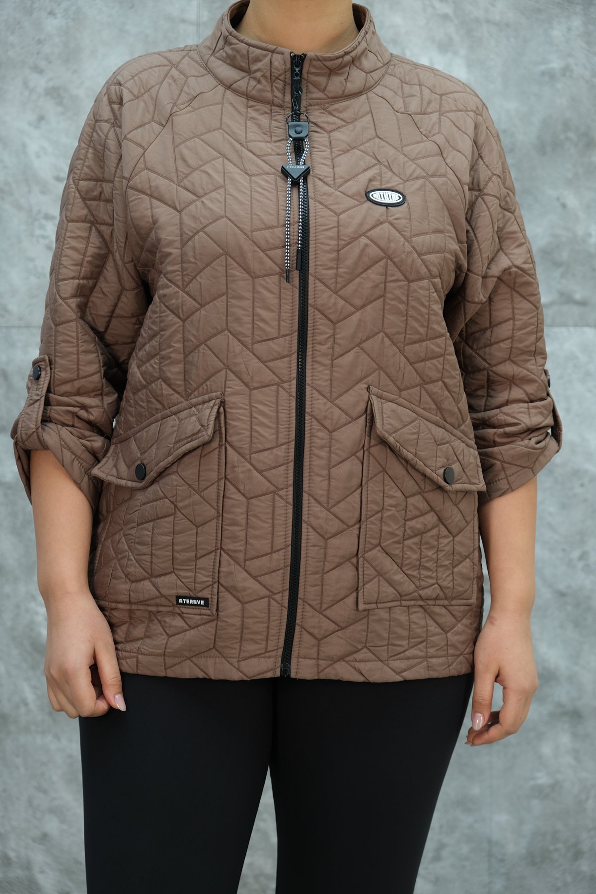 Plus Size Short Sport Jacket-Brown