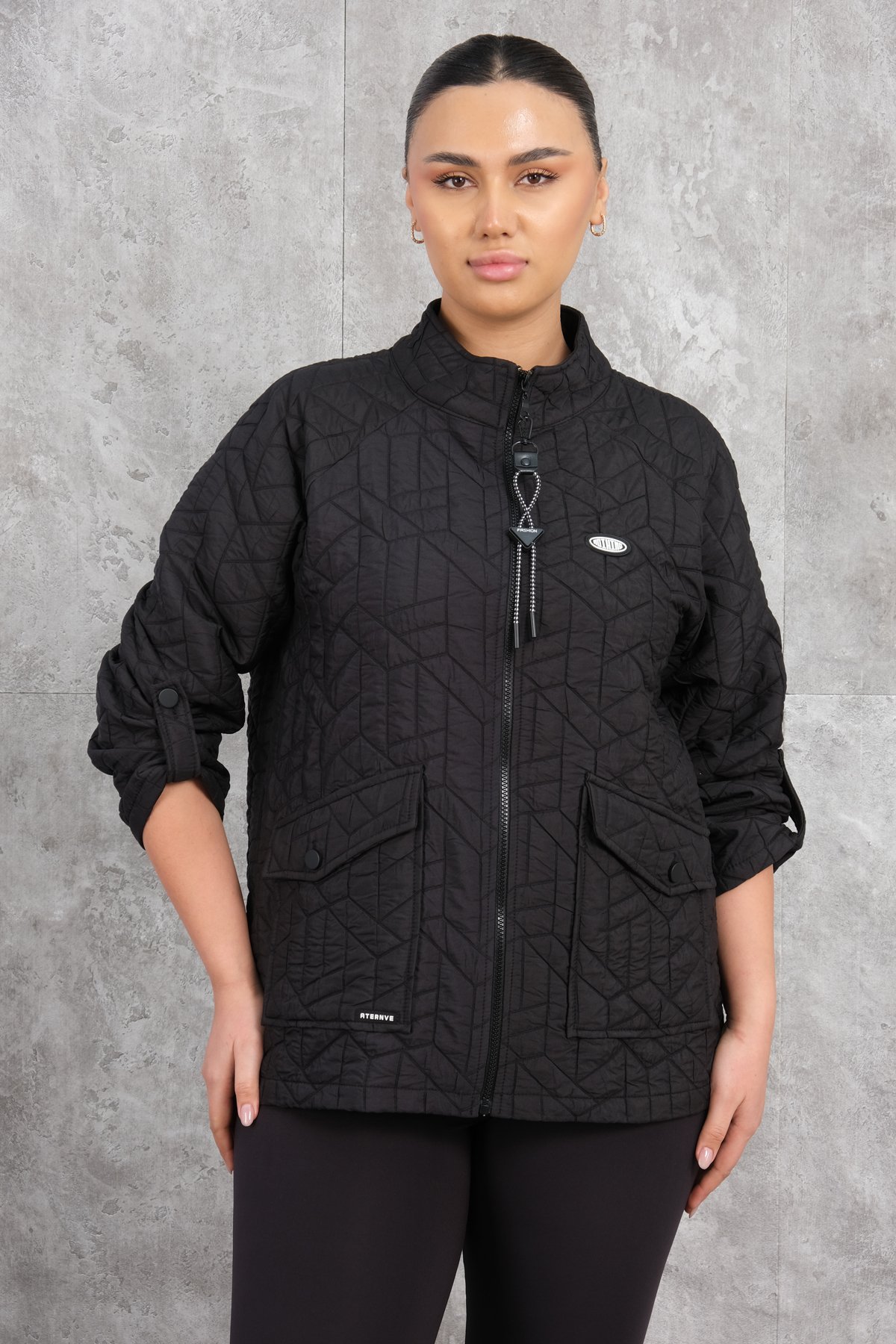 Plus Size Short Sport Jacket-Black