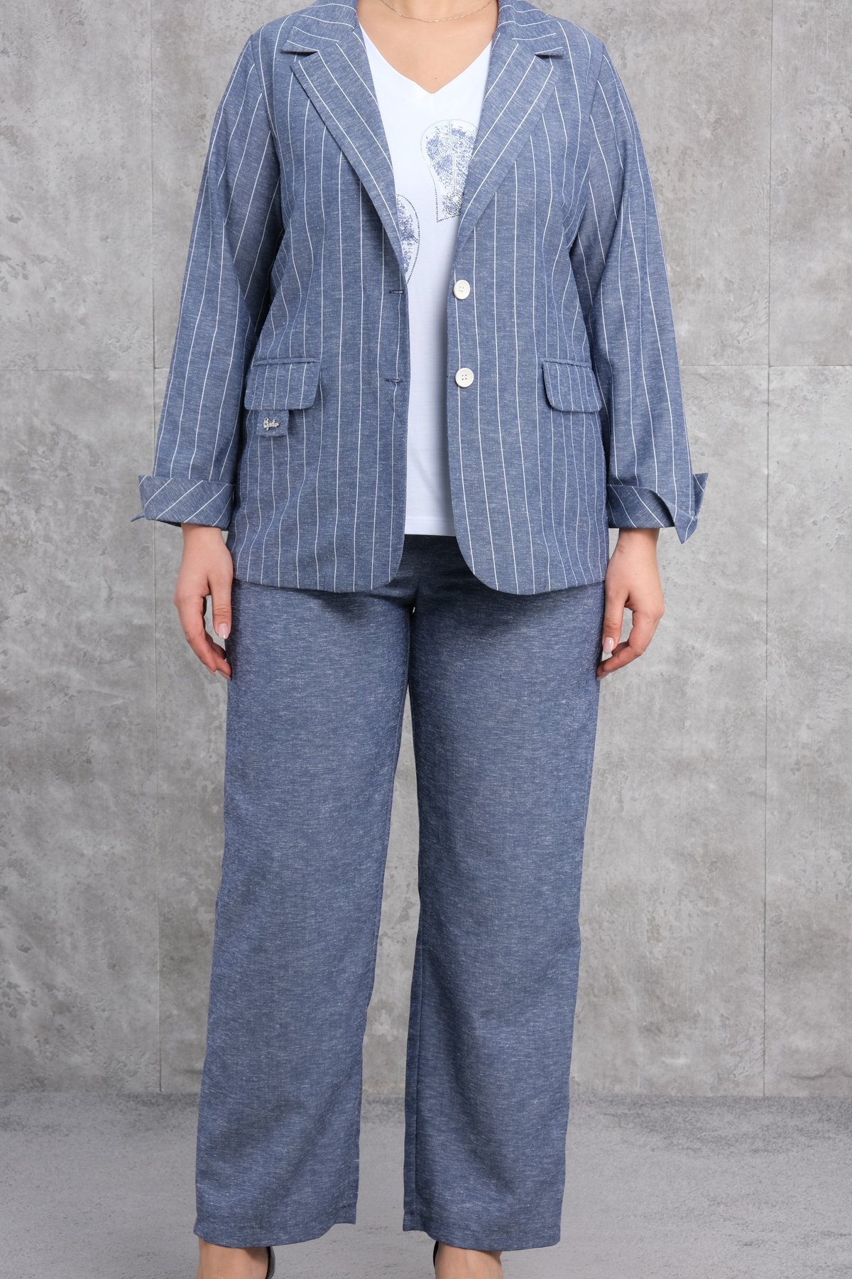 Plus Size Three-Piece Set-Blue