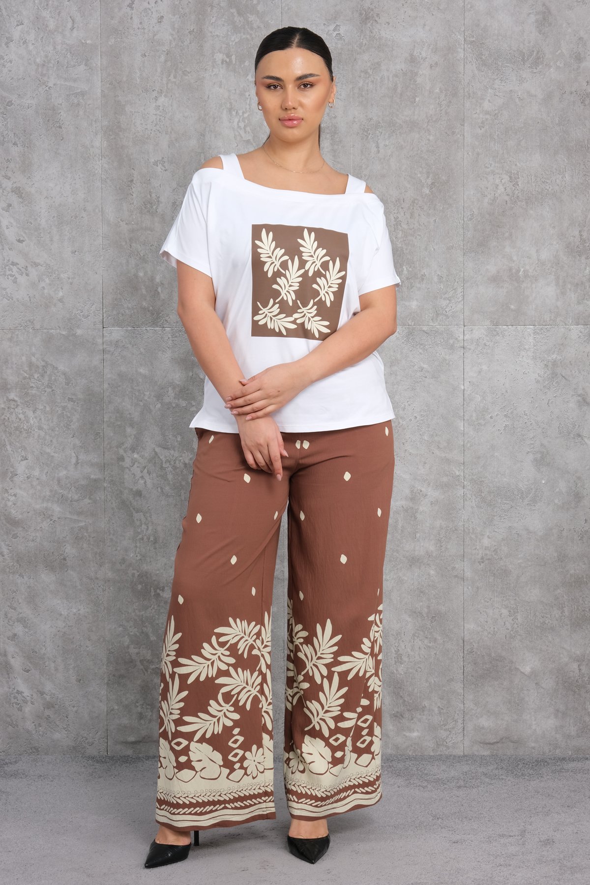 Plus Size Two-Piece Set-Brown