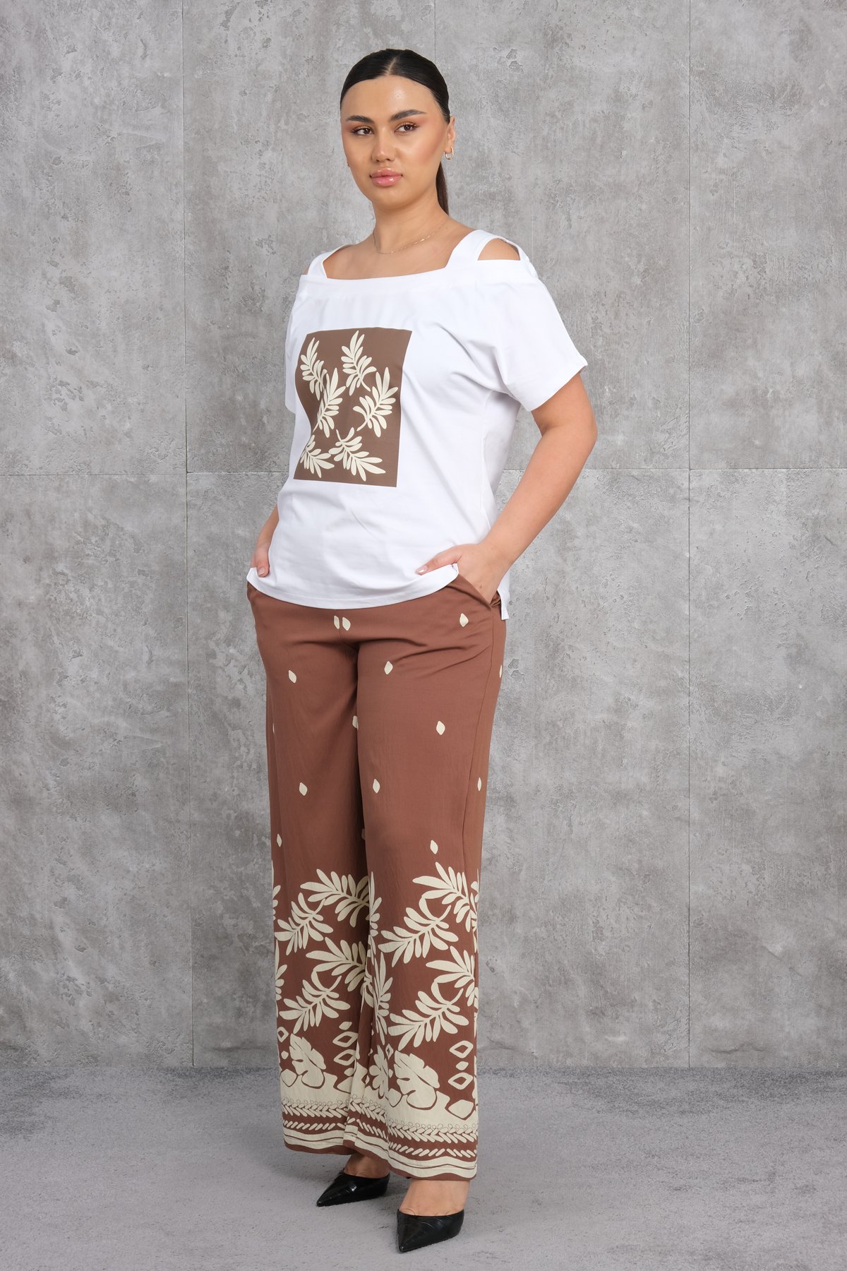 Plus Size Two-Piece Set-Brown