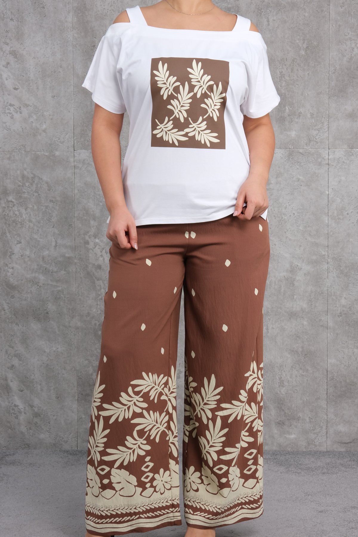 Plus Size Two-Piece Set-Brown