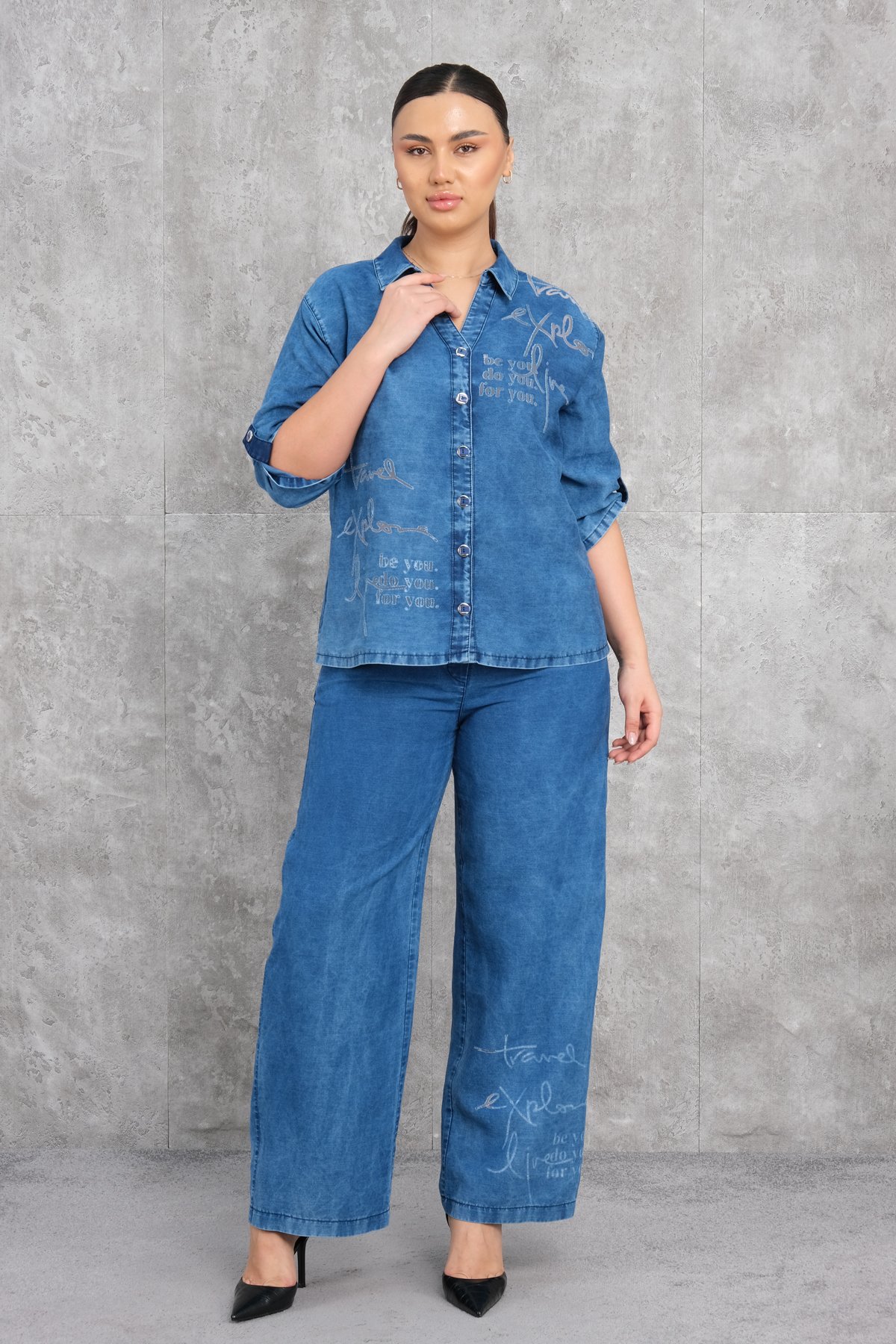 Plus Size Two-Piece Set-Blue