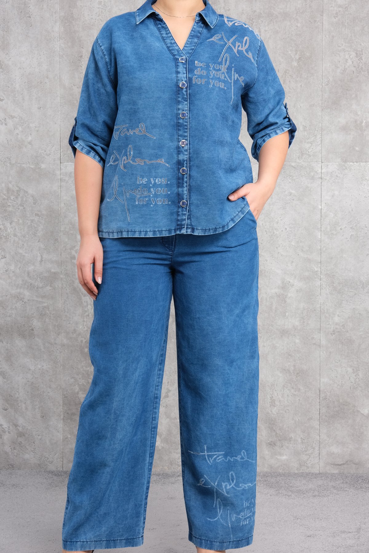 Plus Size Two-Piece Set-Blue