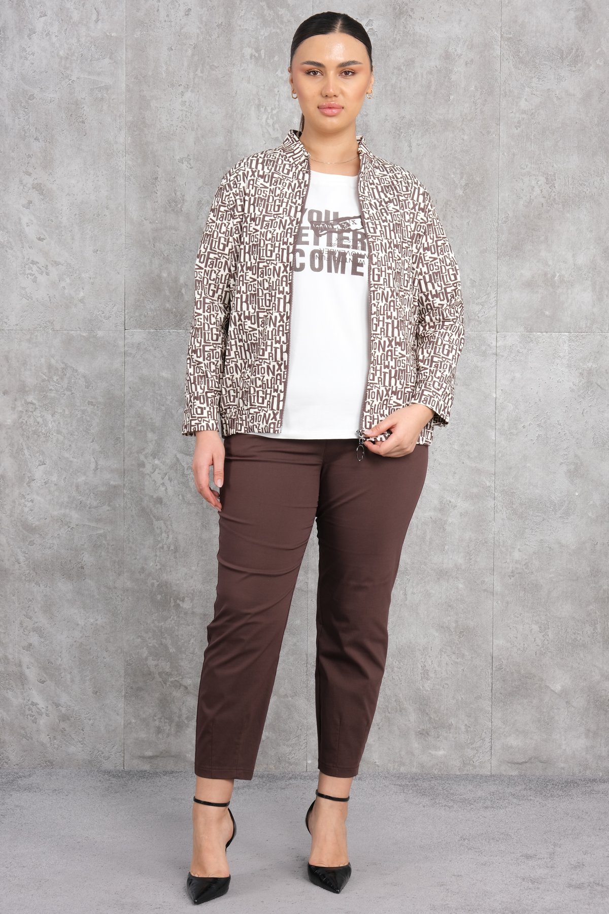 Plus Size Three-Piece Set-Brown