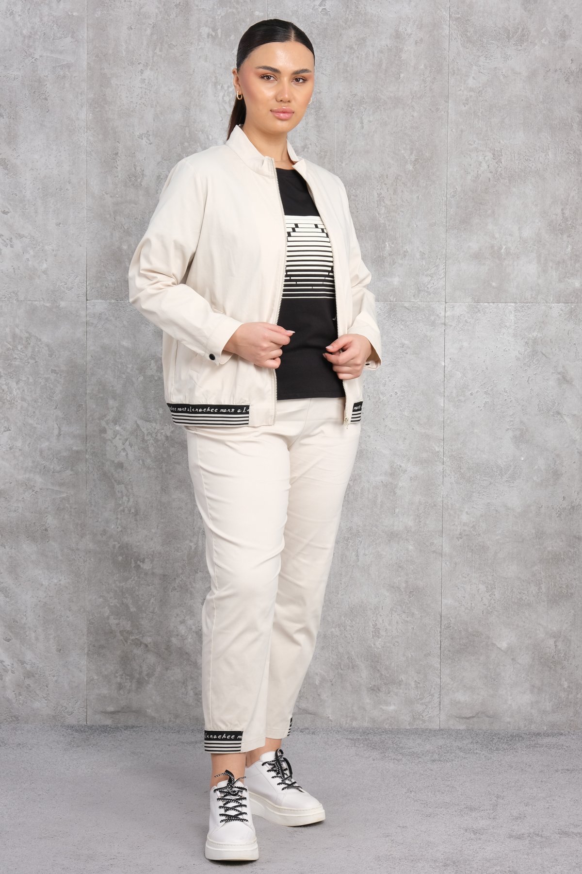 Plus Size Three-Piece Sports Set-Beige