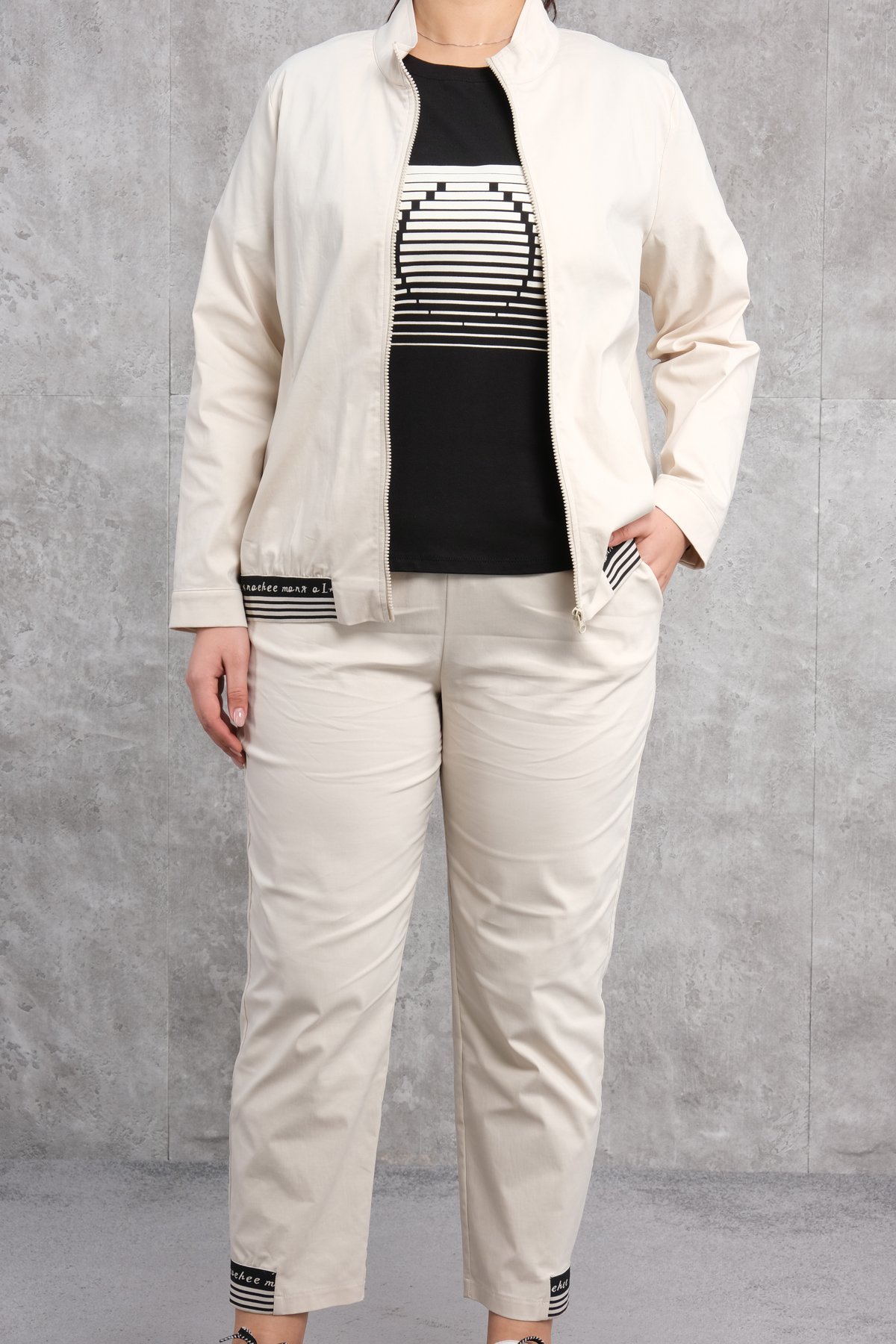 Plus Size Three-Piece Sports Set-Beige