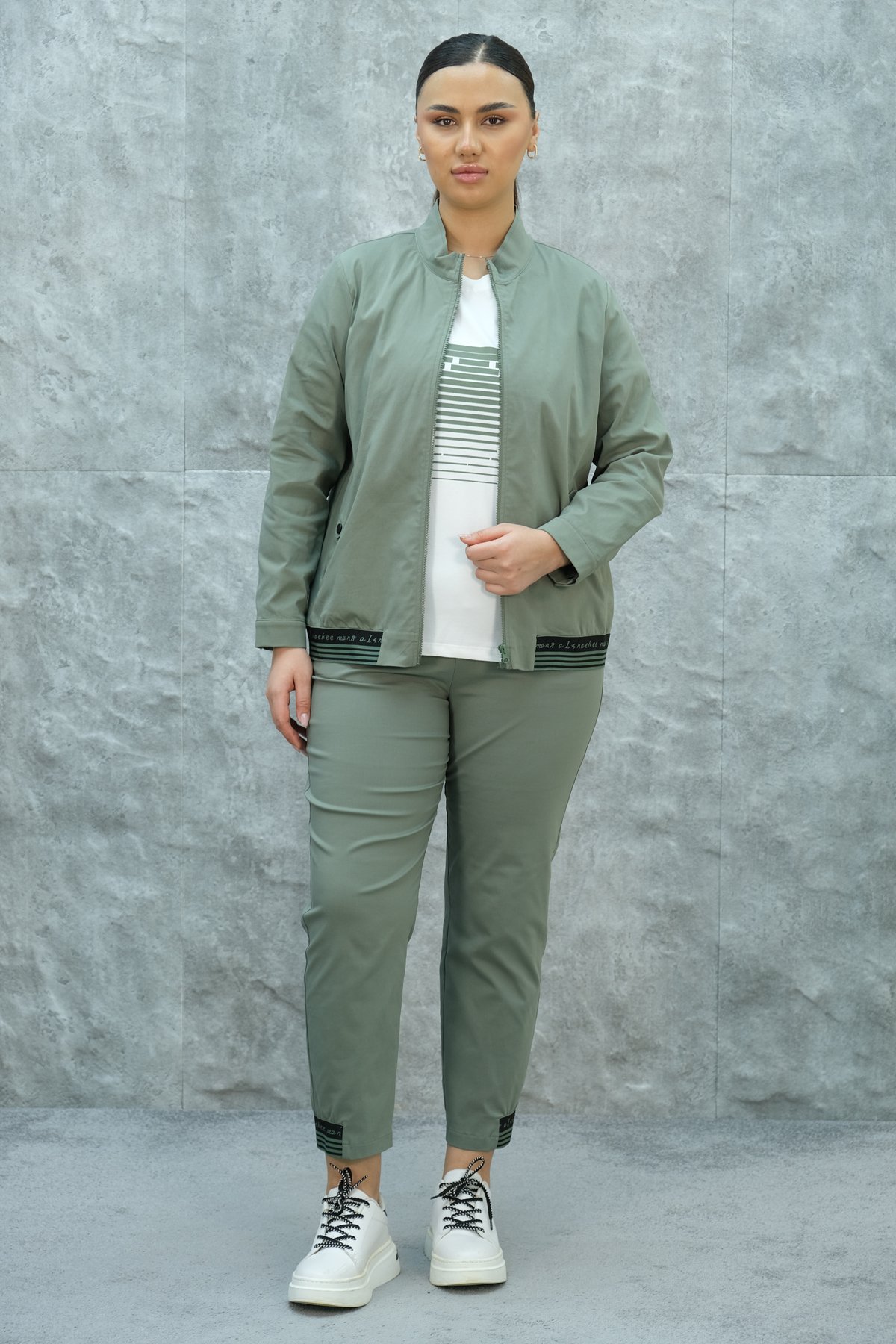 Plus Size Three-Piece Sports Set-Khaki