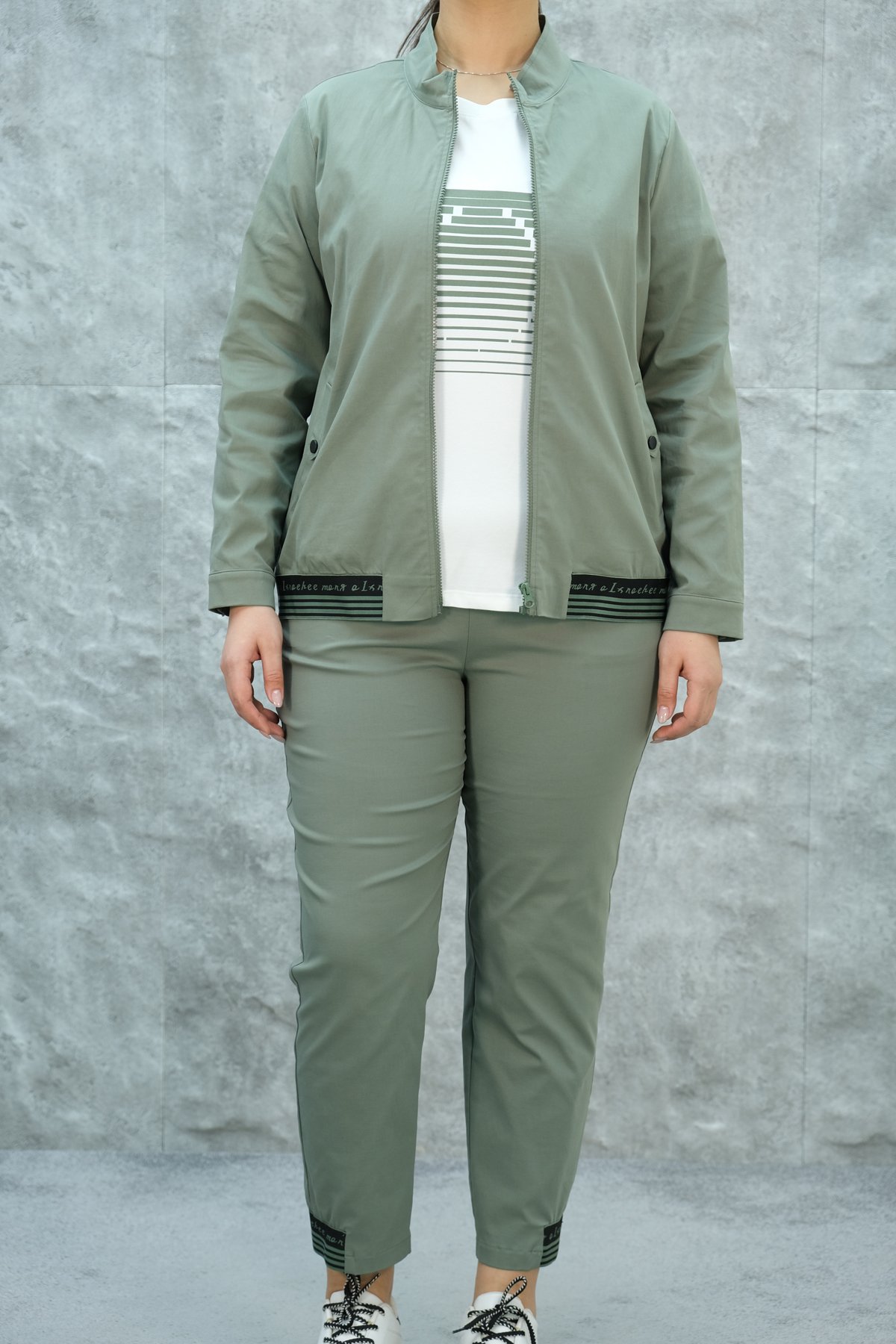 Plus Size Three-Piece Sports Set-Khaki