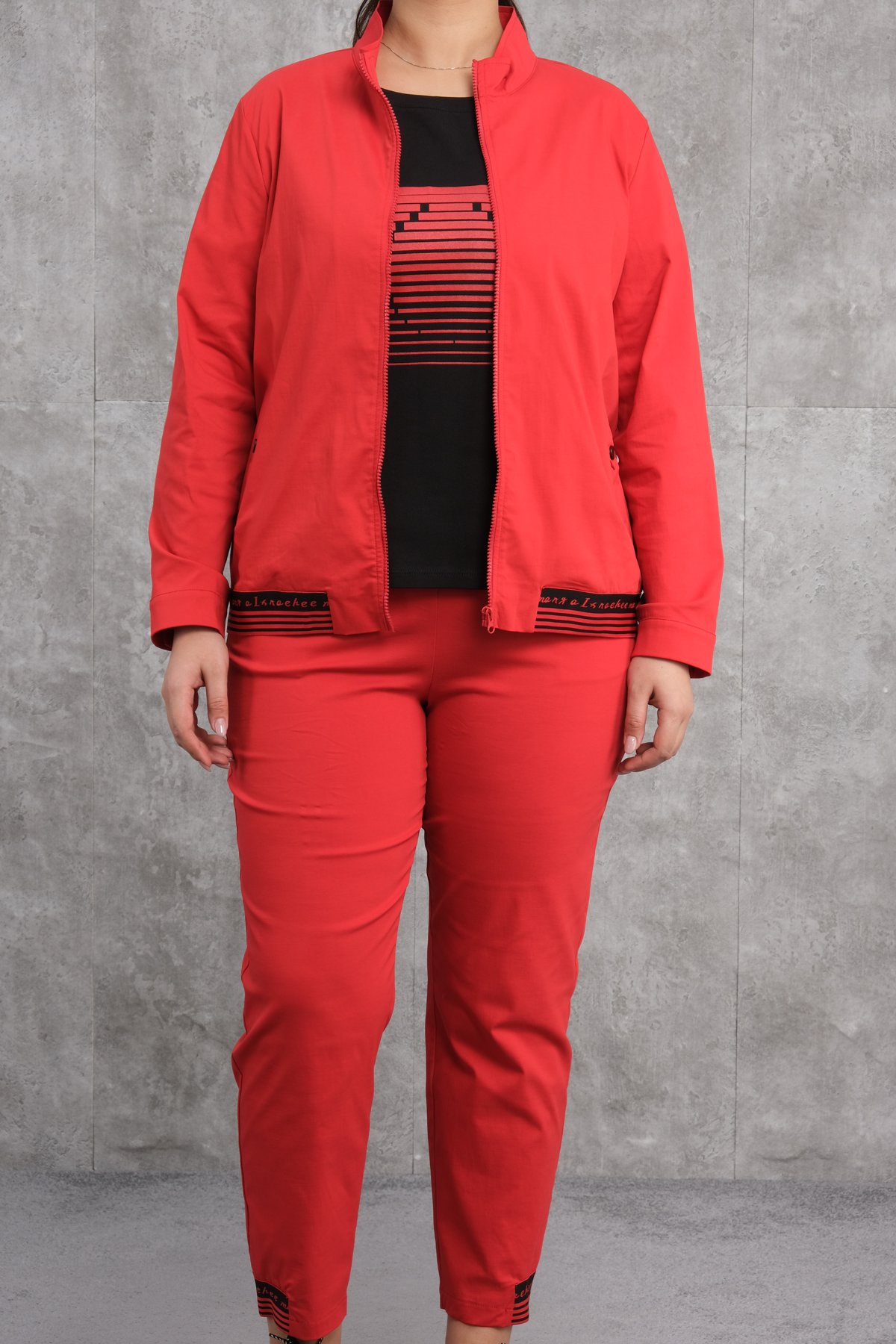 Plus Size Three-Piece Sports Set-Red